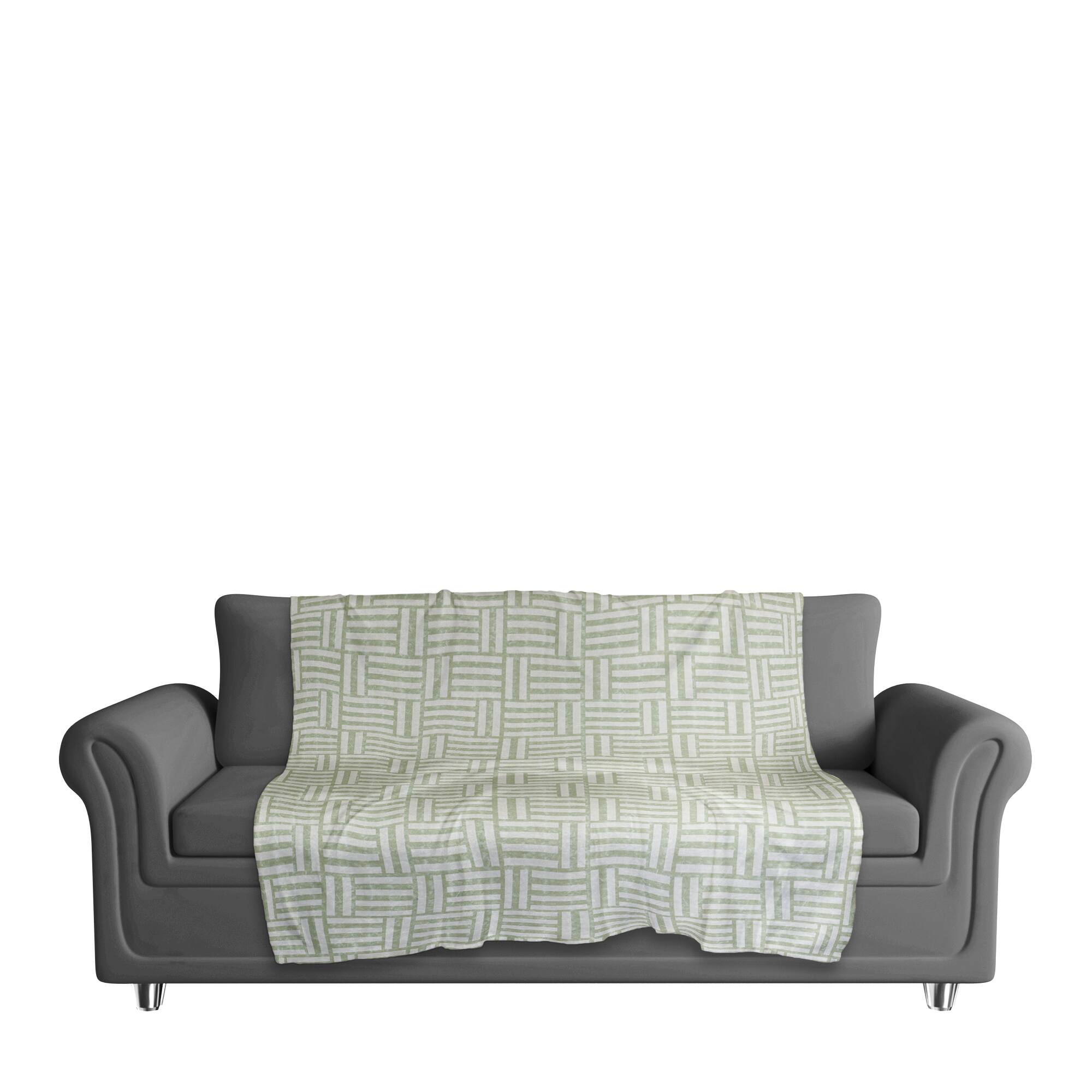 Sage Green Crosshatch Pattern Sherpa Fleece Blanket