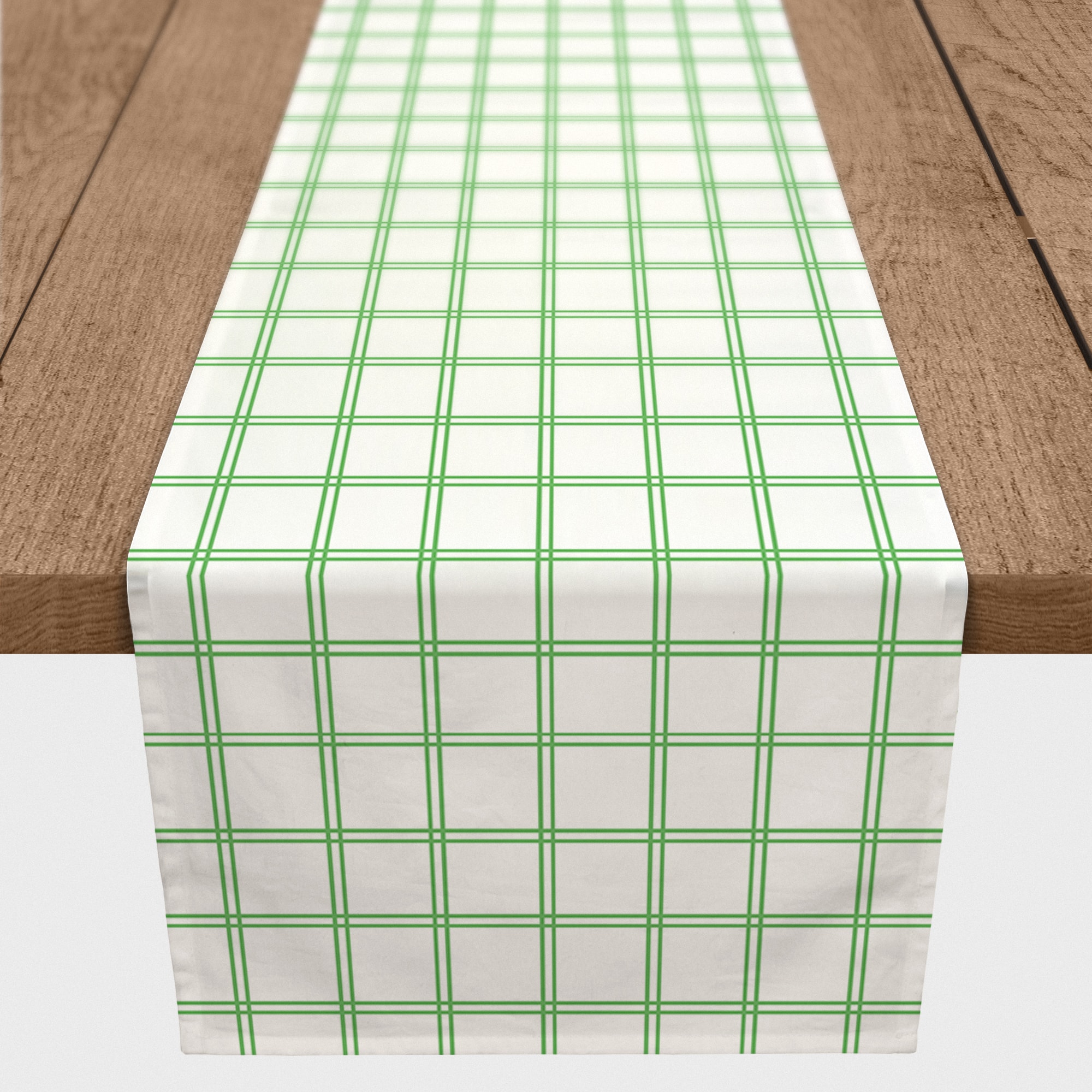 90" Green Grid Pattern Poly Twill Table Runner