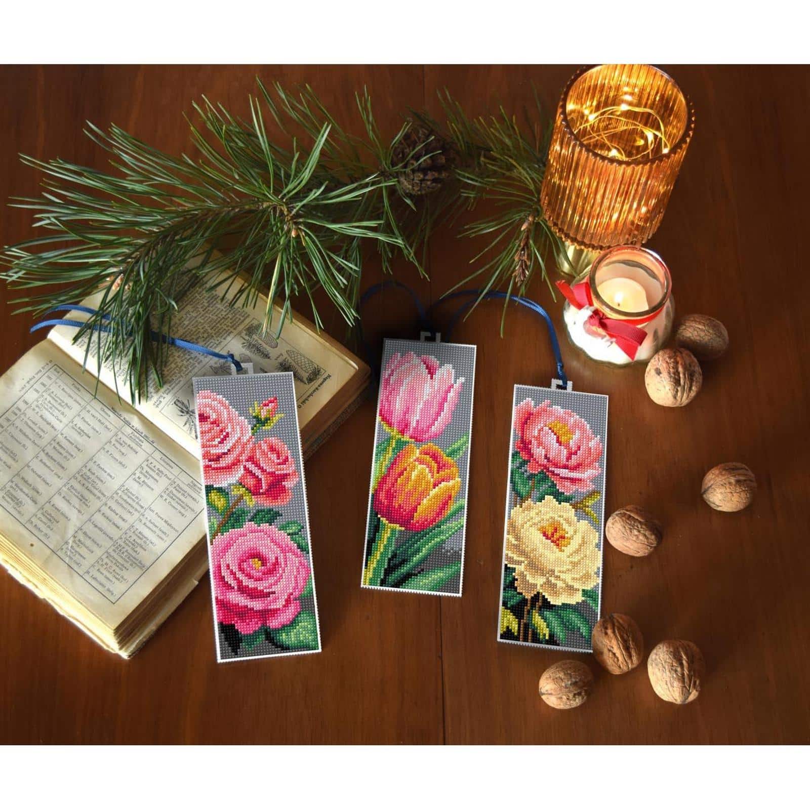 Orchidea Flowers Counted Cross Stitch Bookmarks Kit, 3ct.