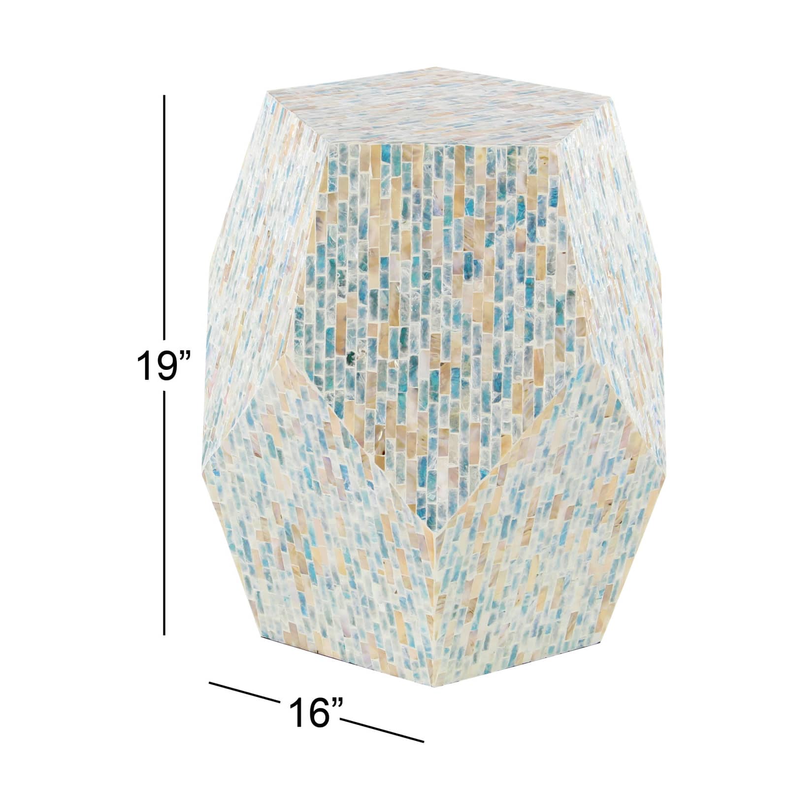 19'' Mussel Shell and Wood Contemporary Accent Table