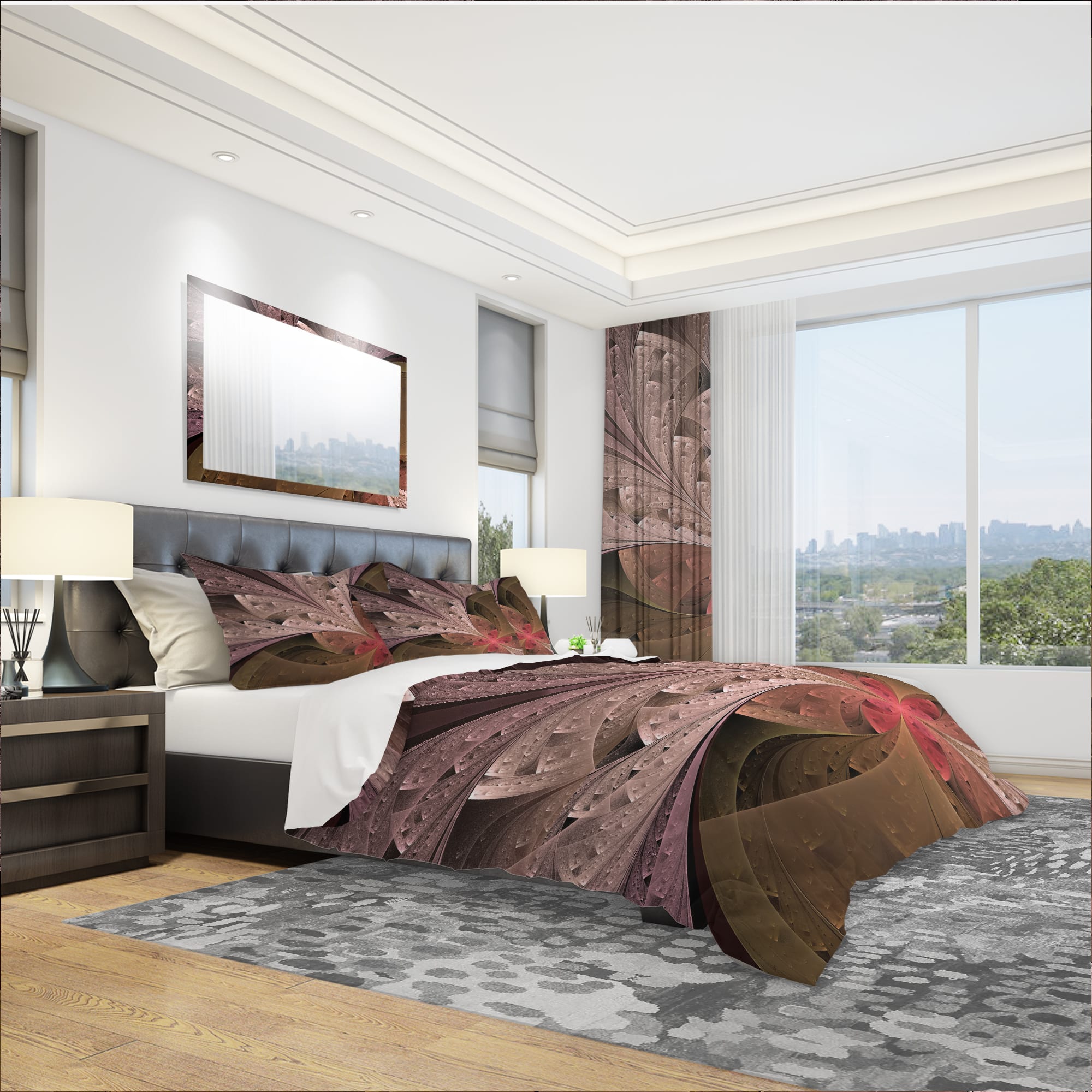 Designart Beautiful Fractal Flower in Beige Duvet Cover Set