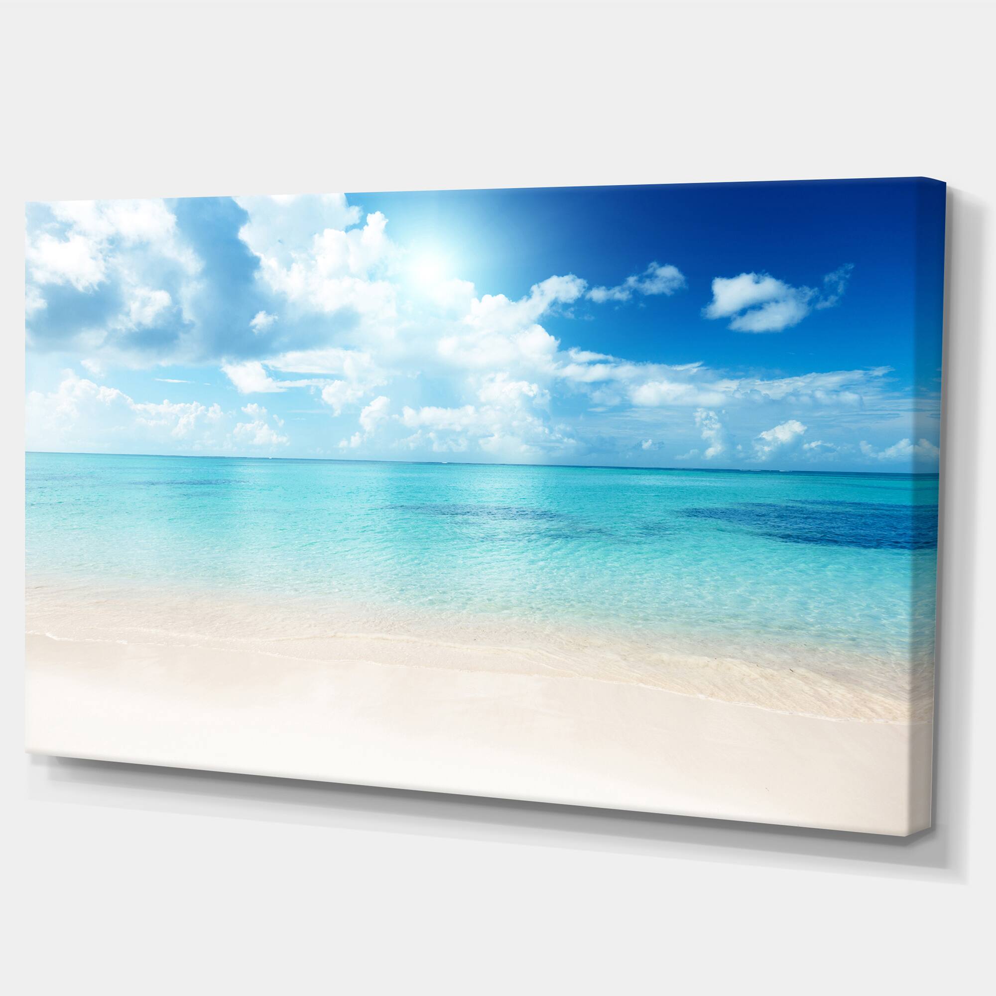 Designart - Sand of Beach in Blue Caribbean Sea - Modern Seascape Canvas Artwork