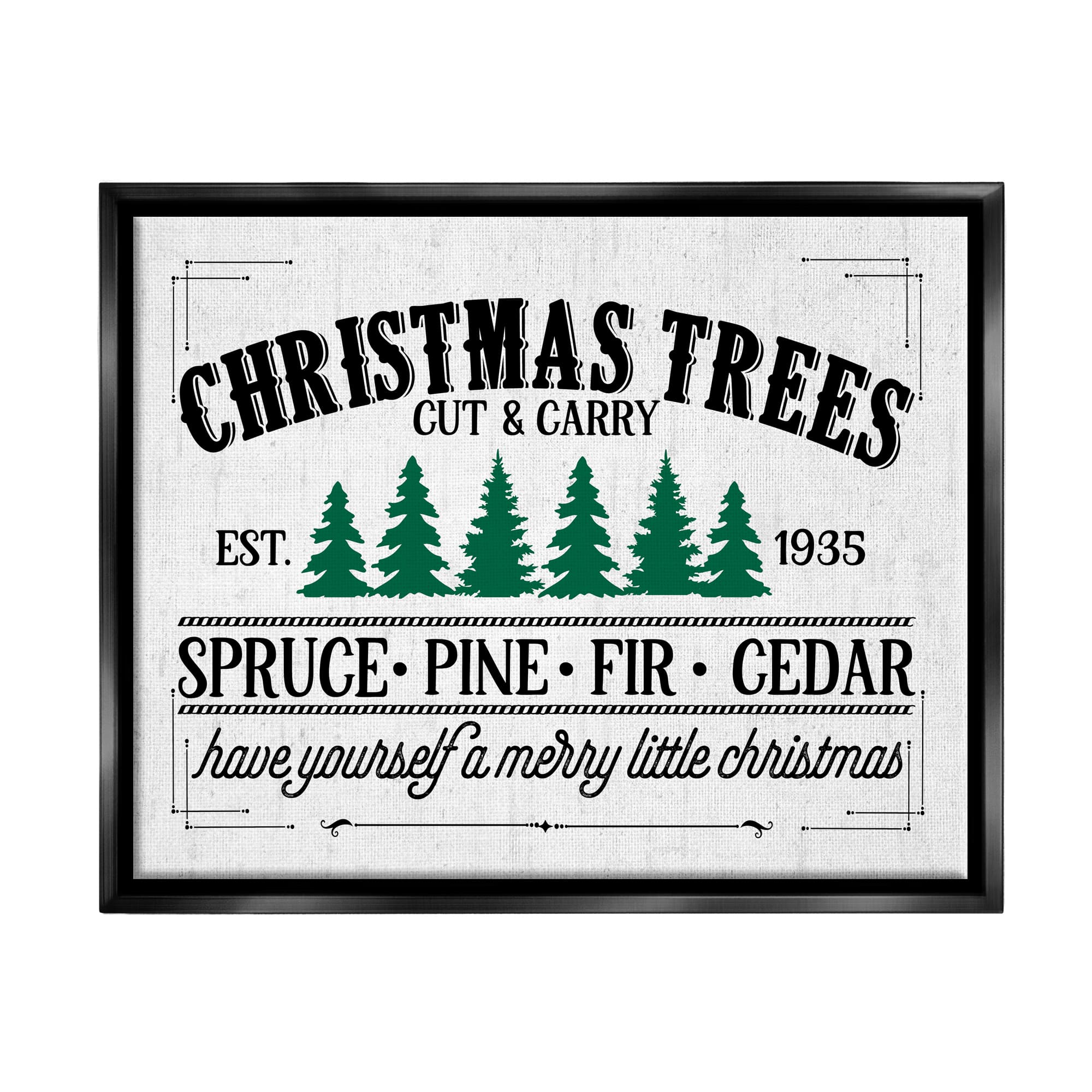 Stupell Industries Christmas Trees Vintage Sign Framed Floater Canvas Wall Art
