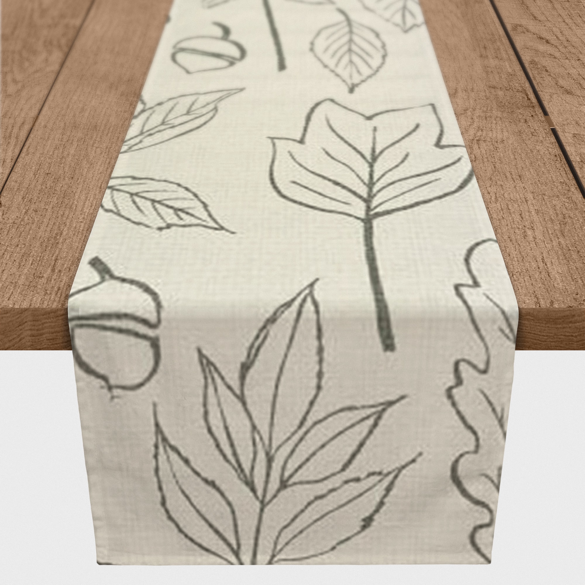 90'' White Leaf Pattern Cotton Twill Runner