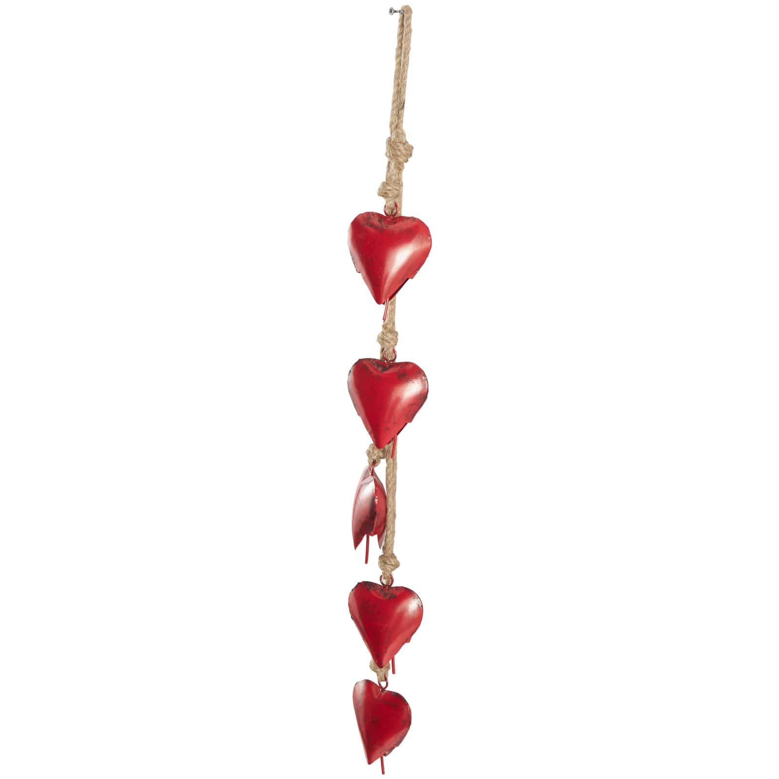 Red Metal Heart Tibetan Inspired Decorative Cow Bells with Jute Hanging Rope