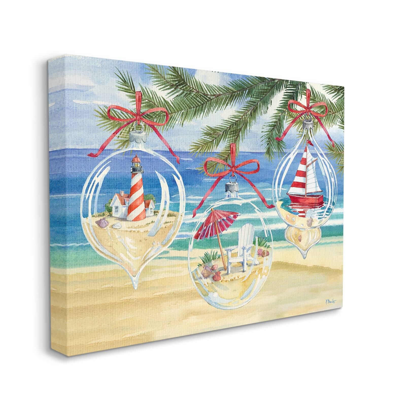 Stupell Industries Coastal Christmas Ornaments Canvas Wall Art