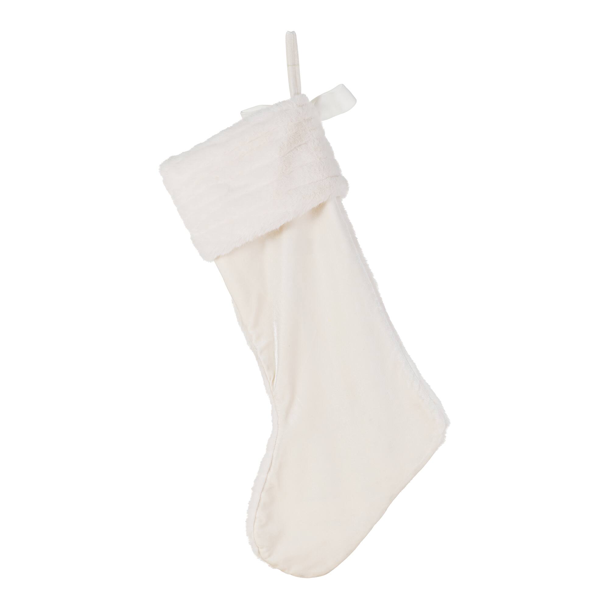 Glitzhome® 24" White Textured Plush Christmas Stocking