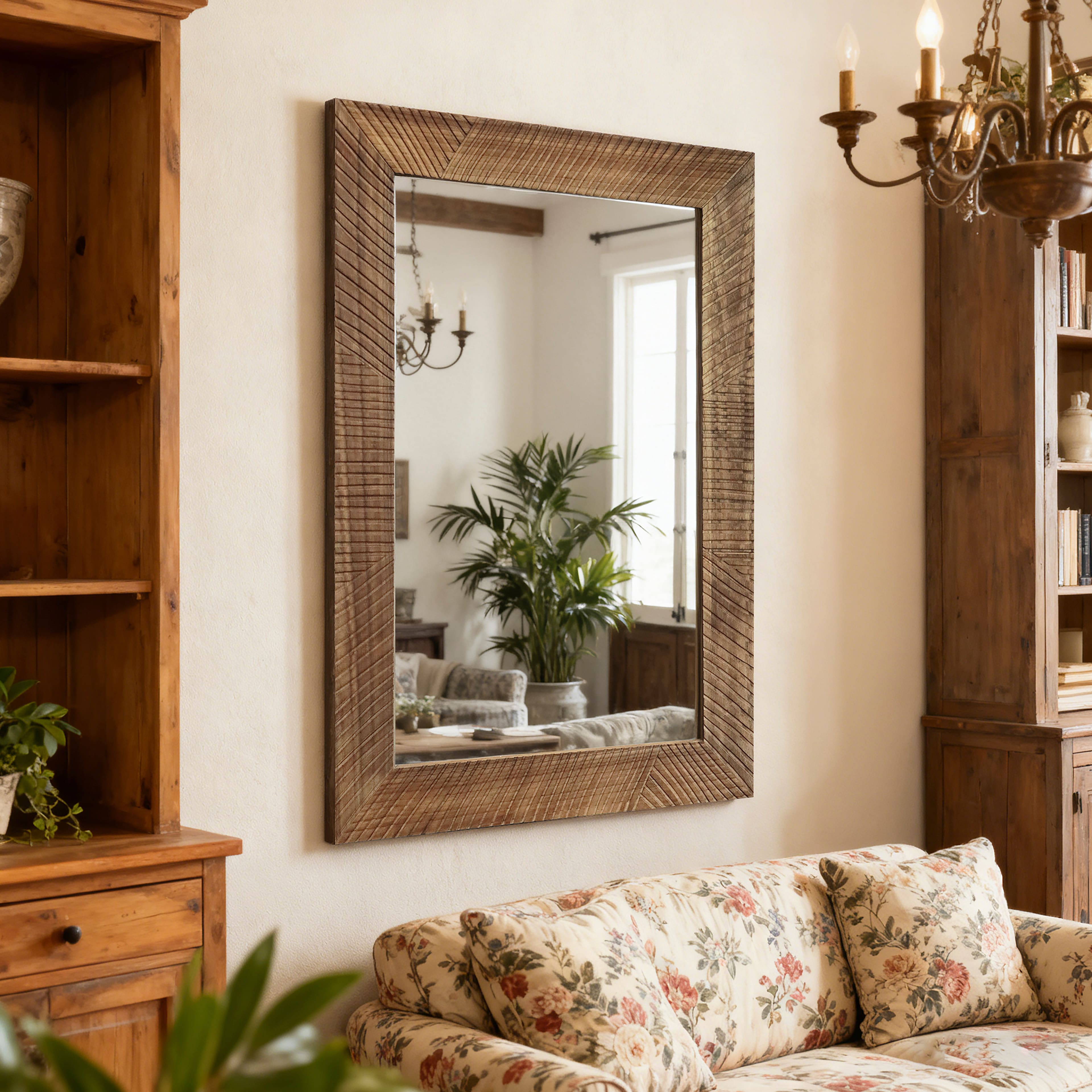30.5" x 42.5" Brown Etched Lines Wood Wall Mirror by Ashland®