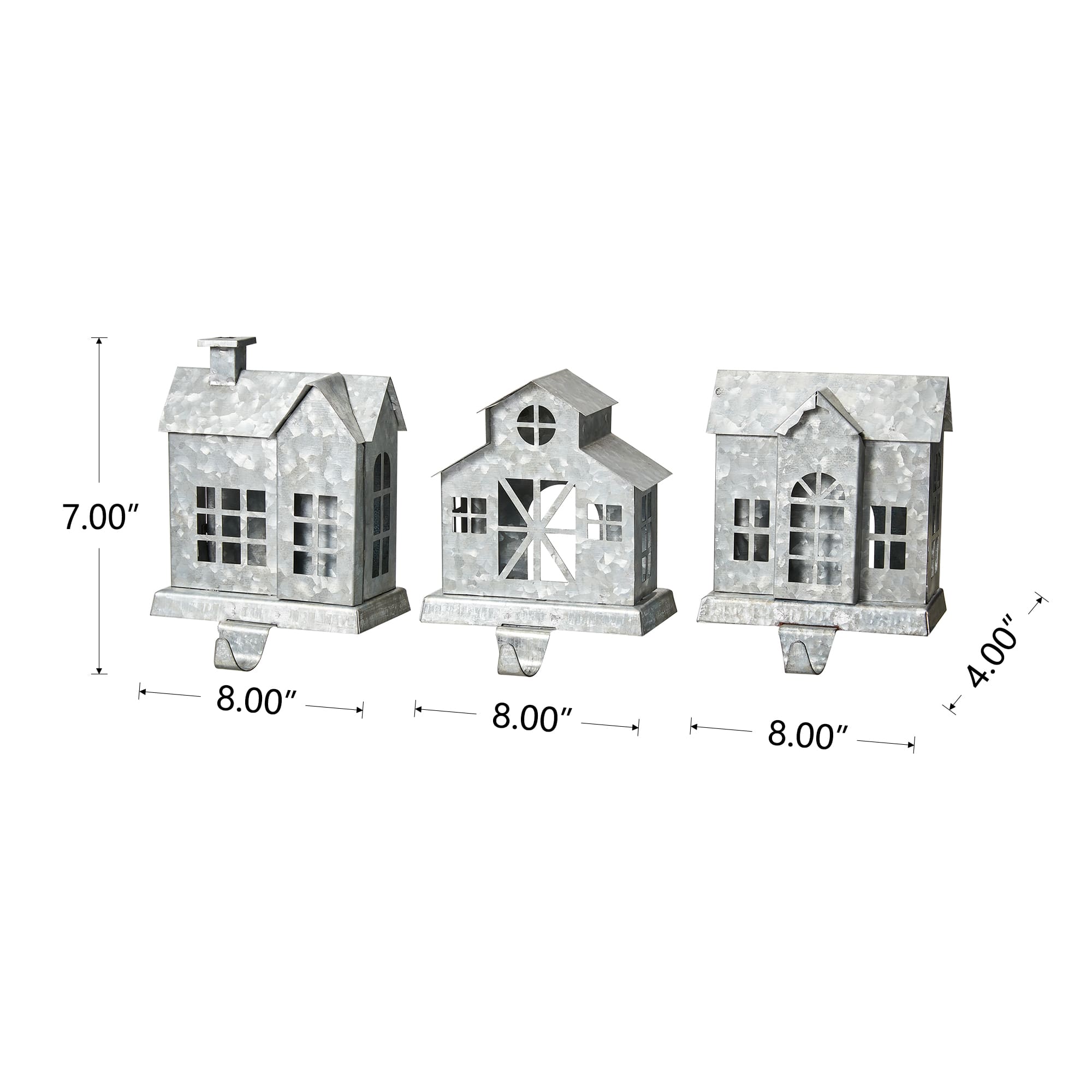Glitzhome® 7" Galvanized House Stocking Holder Set