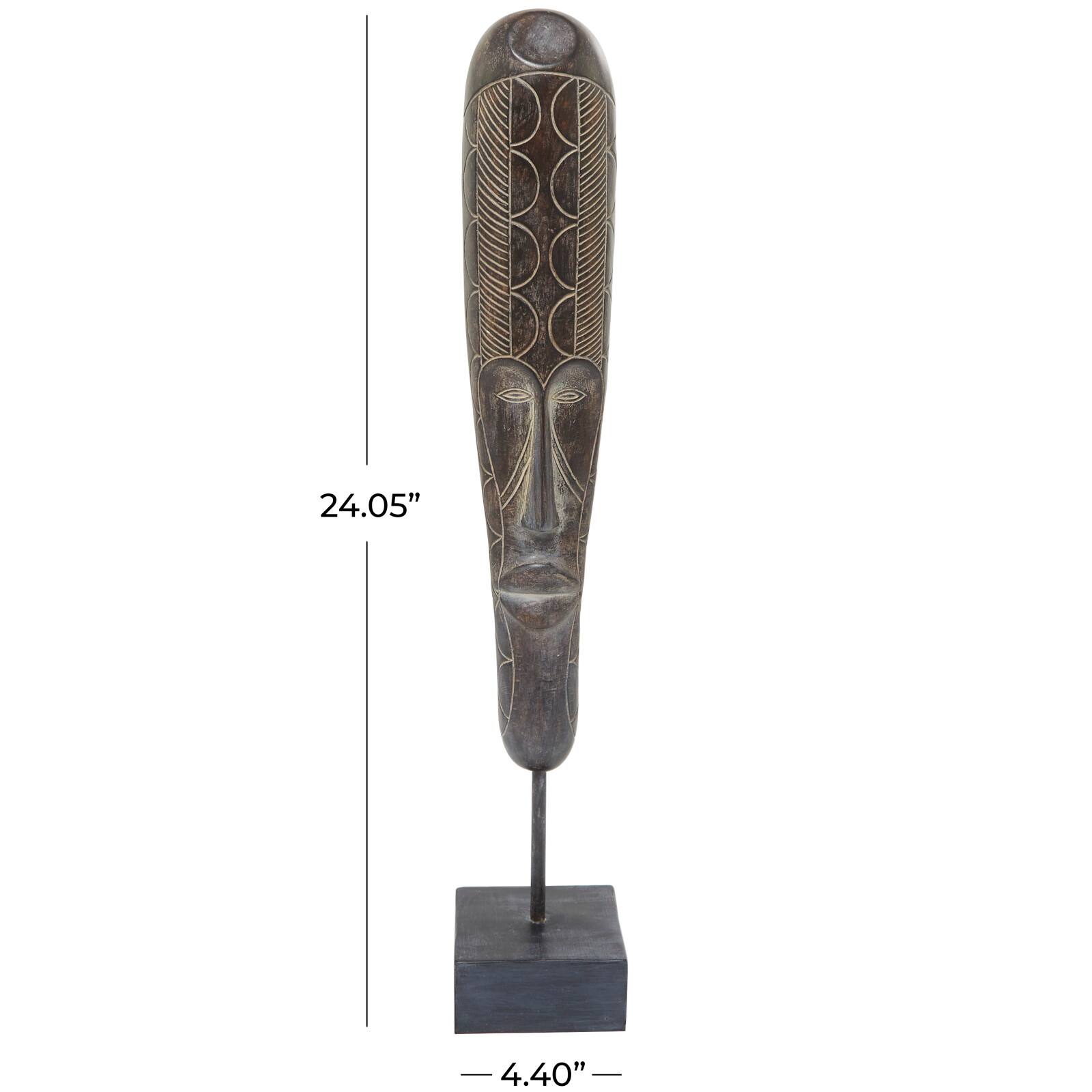 24" Brown Primitive African Mask Sculpture