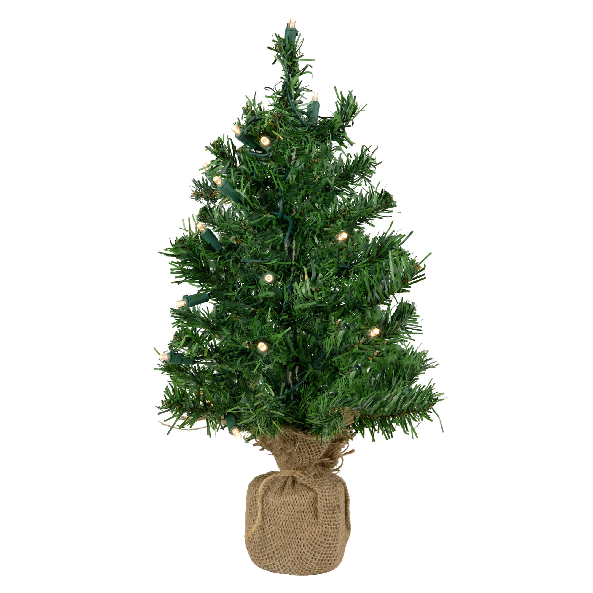 32279792 18 in. x 9.5 in. Pre-Lit Mixed Green Pine Artificial Christmas Tree in Burlap Base - Clear LED Lights