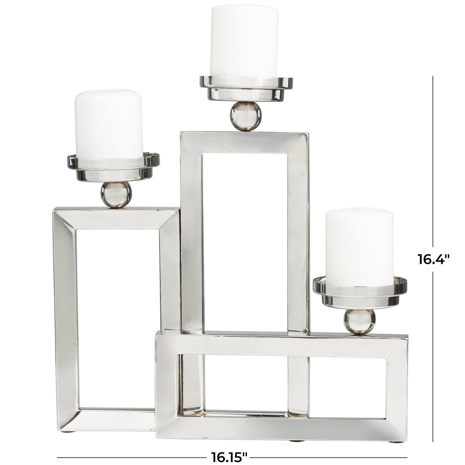 16" Silver Stainless Steel Rectangular Candelabra