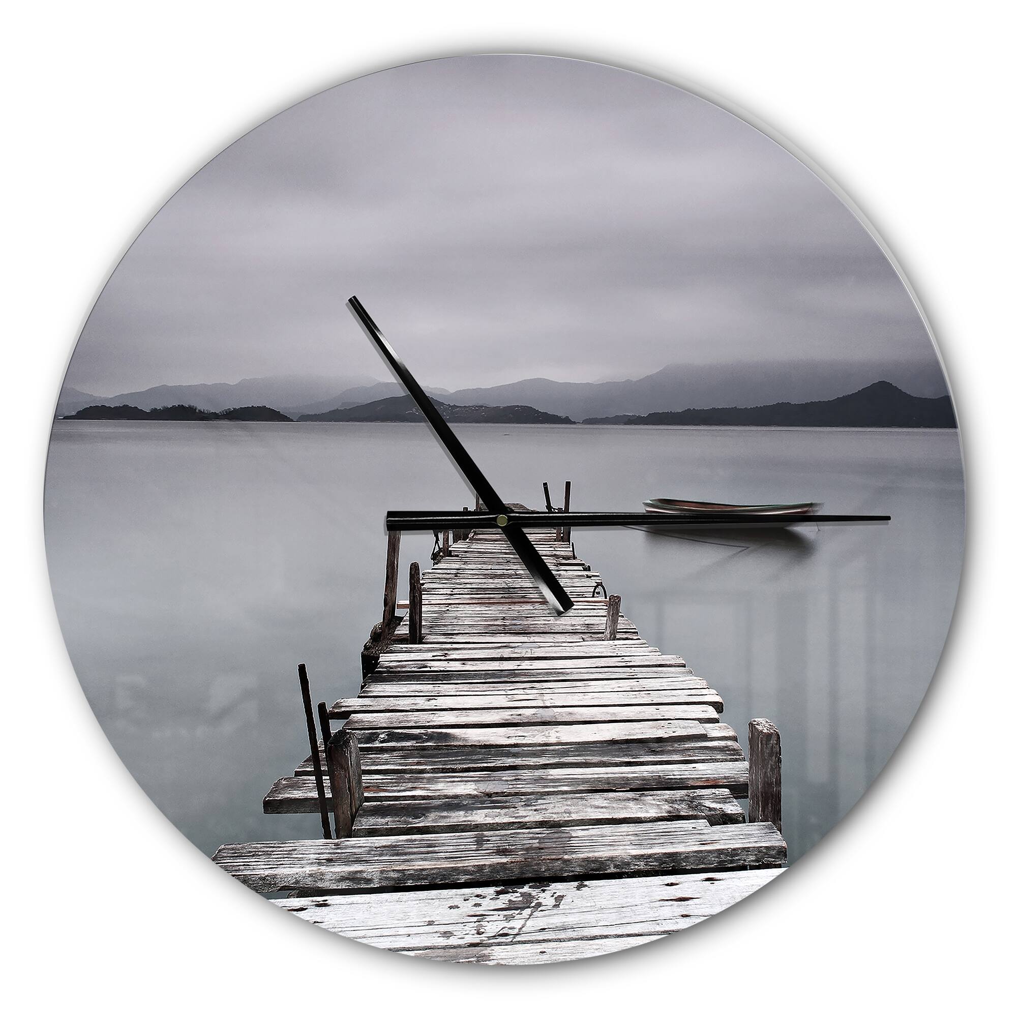 Designart 'Pier And Boats At Seashore Modern Wall Clock