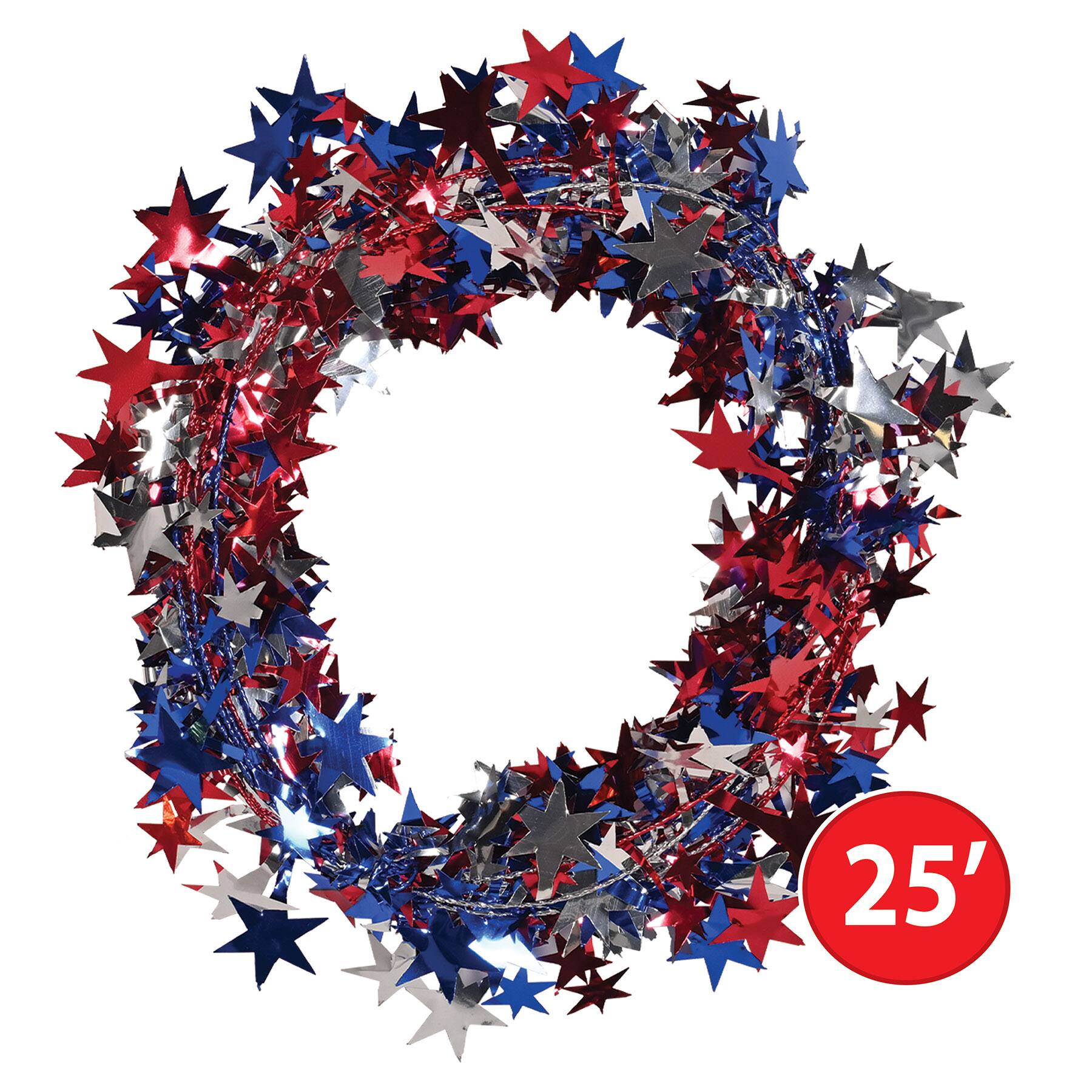 Beistle 25ft. Red, Silver & Blue Gleam 'N Flex Star Garlands, 2ct.