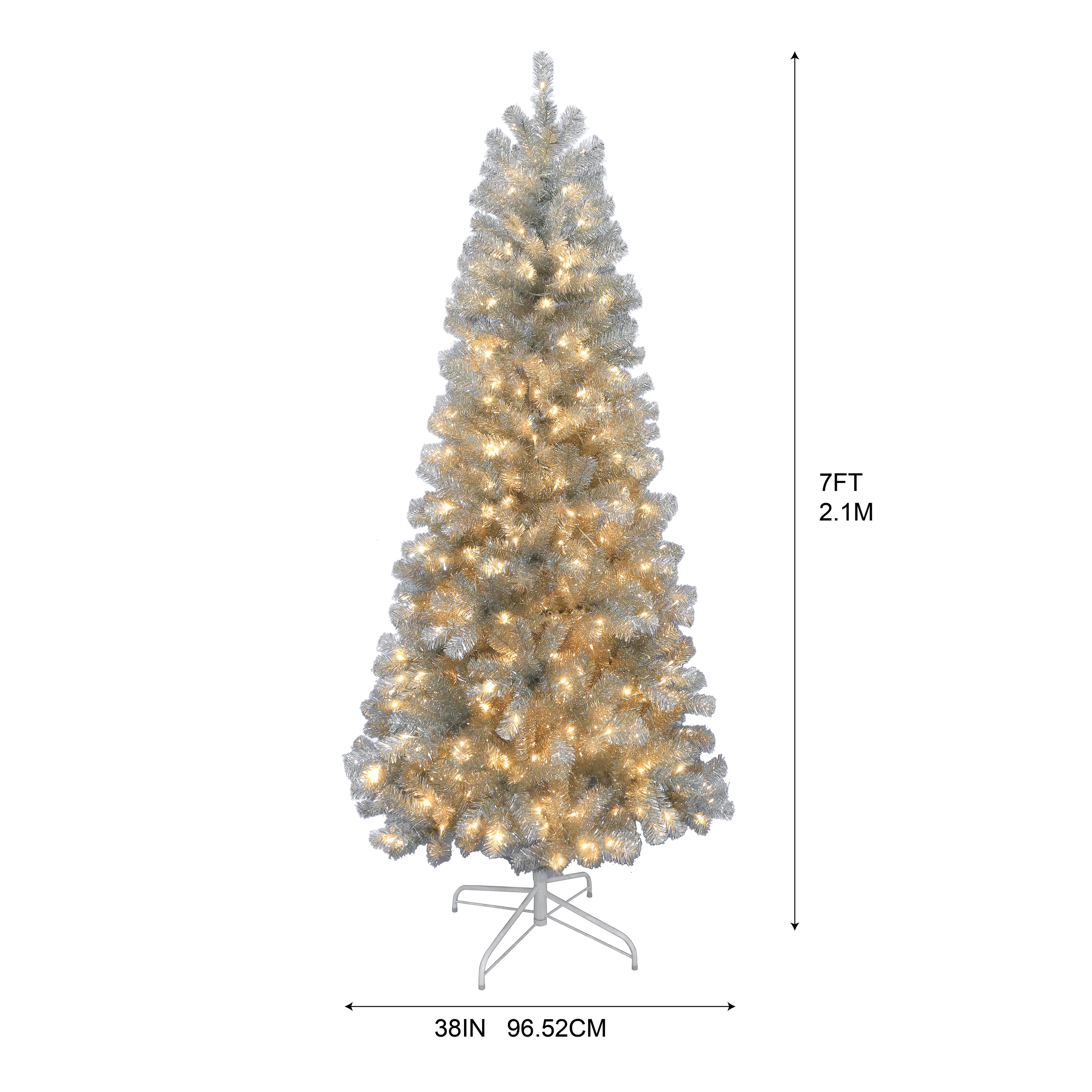 7ft. Pre-Lit Champagne Tinsel Artificial Christmas Tree, Warm White LED Lights by Ashland®