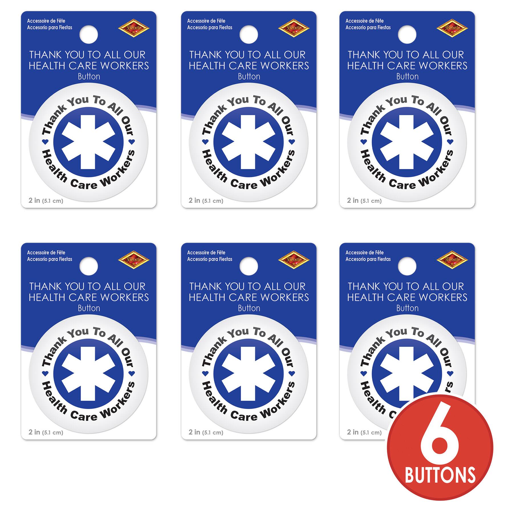 Beistle 2" Blue Star with Thank You To All Our Health Care Workers Buttons, 6ct.
