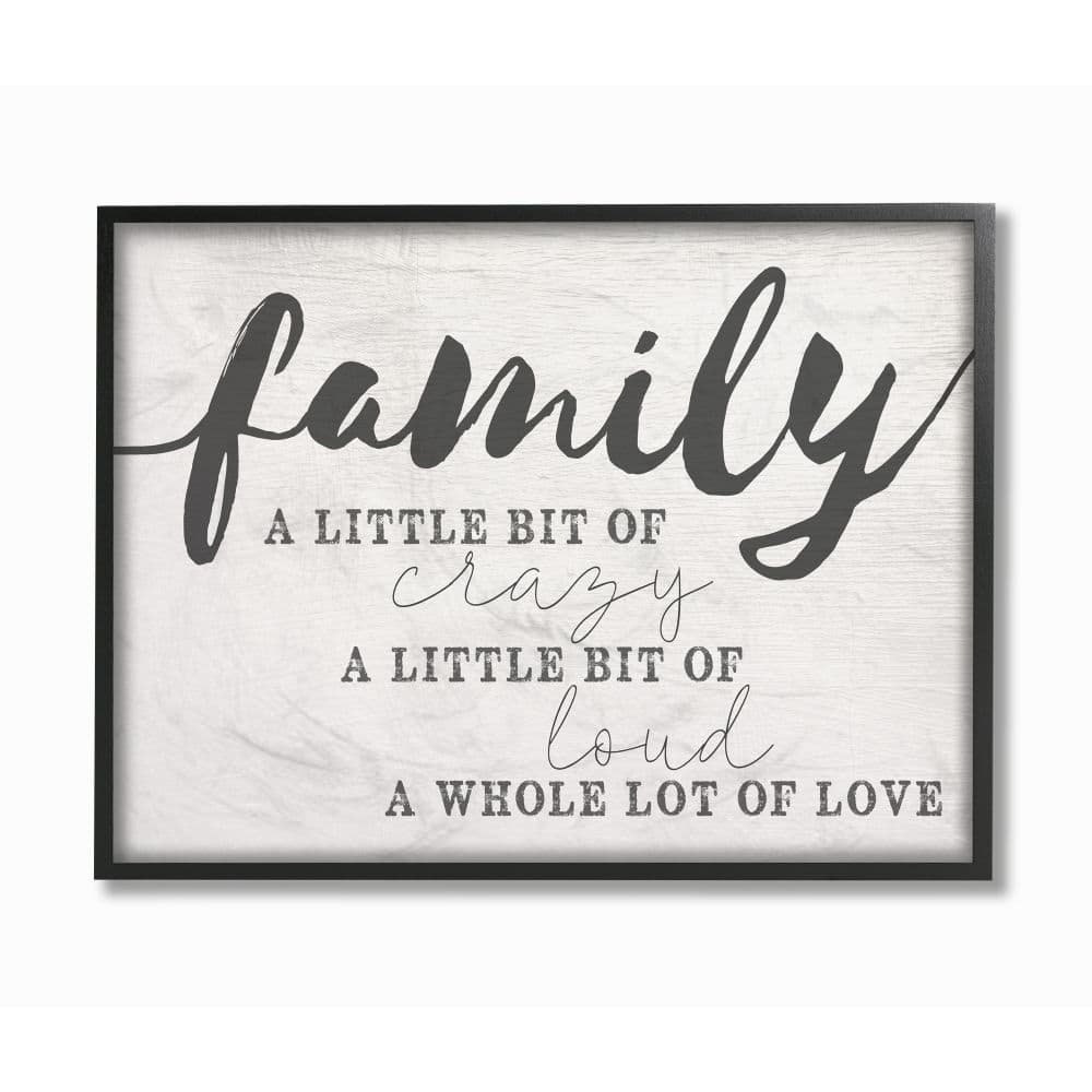 Stupell Industries Family Crazy Loud Love Inspirational Word Design Black Framed Wall Art