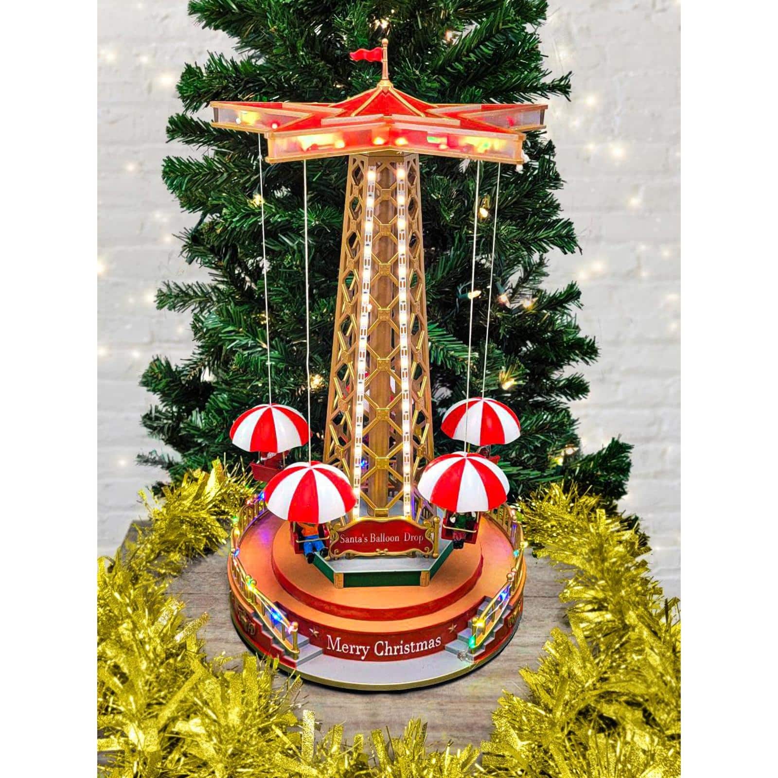 Wizardi Animated Christmas Village Carousel Parachute Tower