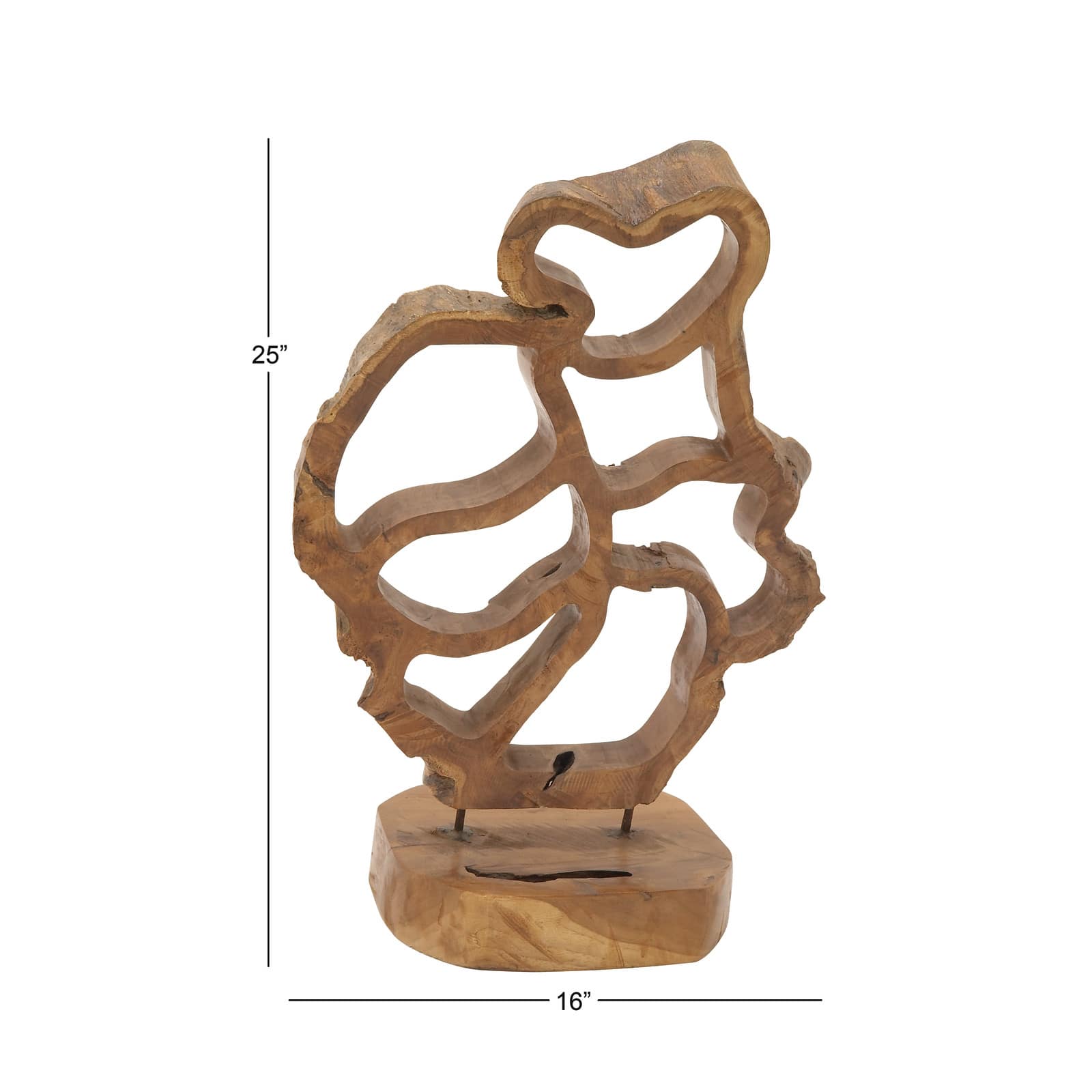 25" Brown Teak Wood Contemporary Sculpture