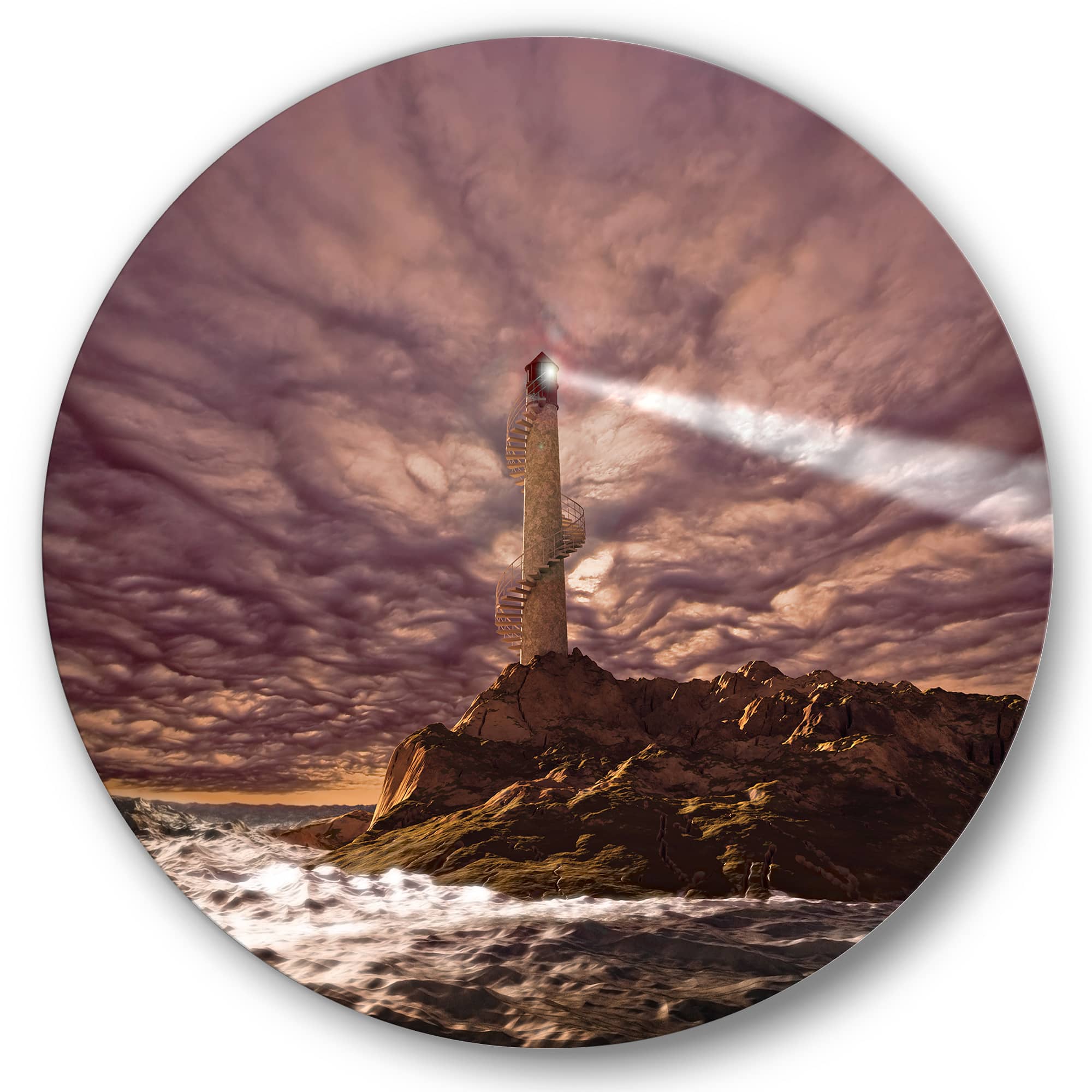 Designart - Lighthouse Shining Light During Stormy Night I