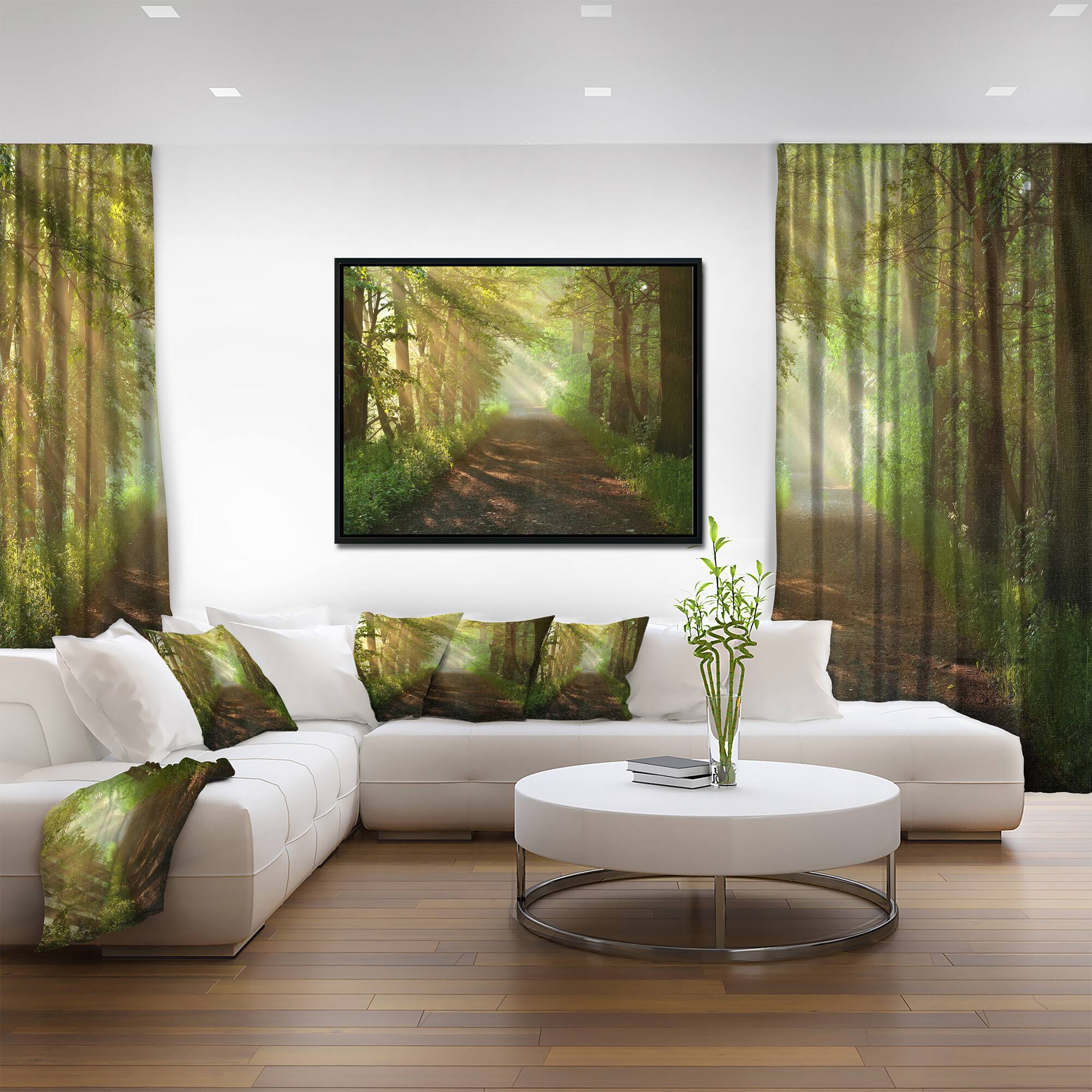 Designart - Suns Peeks into Forest - Landscape Photography Canvas Print in Black Frame