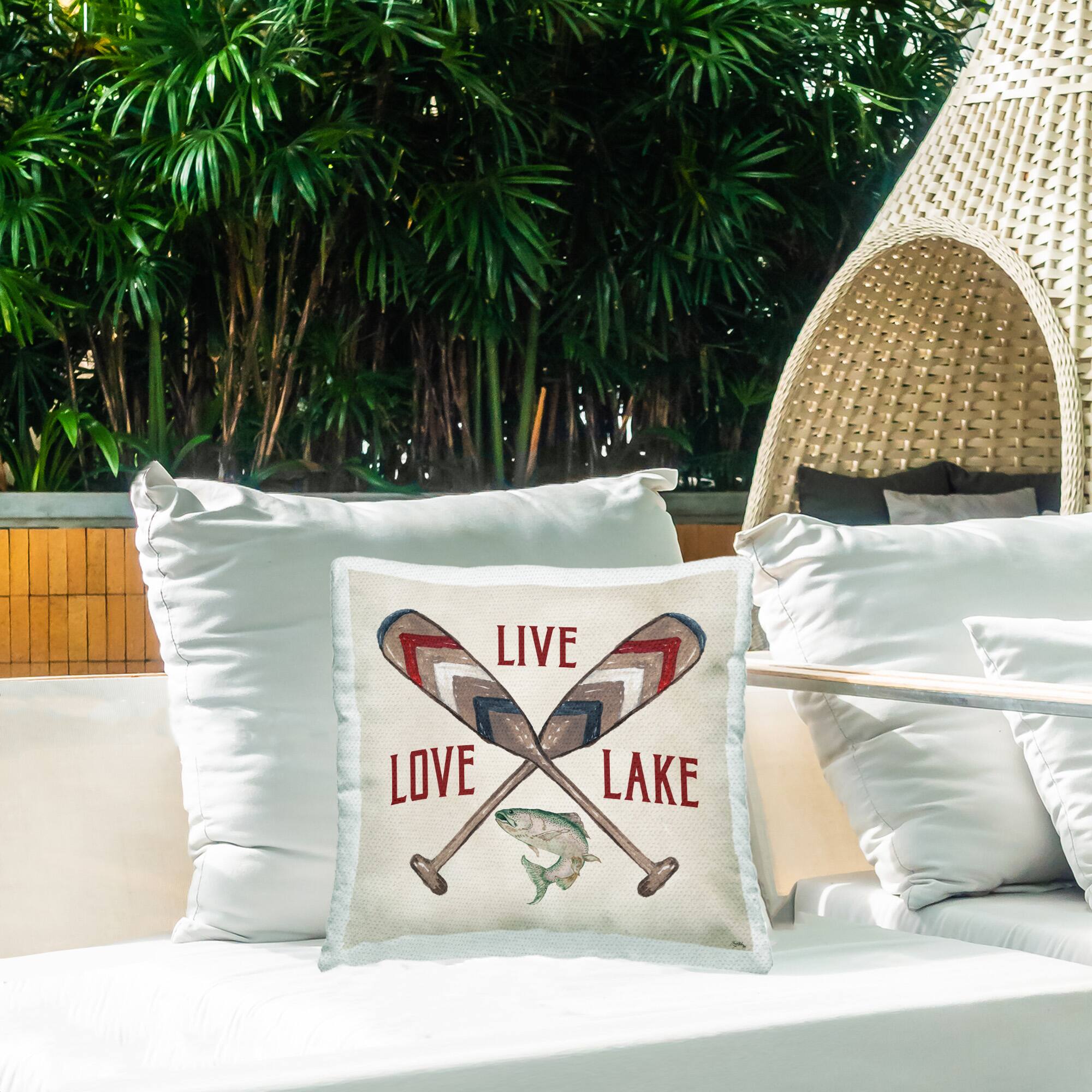 Stupell Industries 18" x 18" Live Love Lake Oars Outdoor Print Throw Pillow