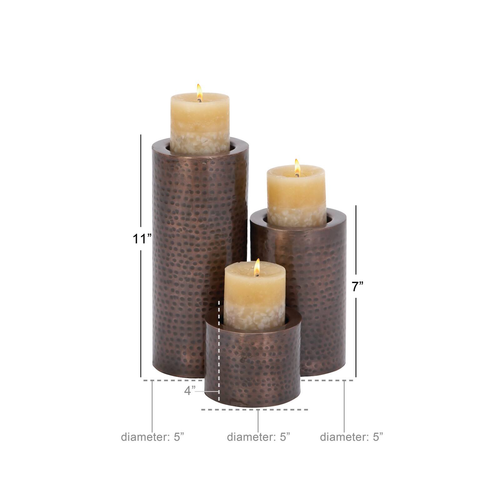 Metal Industrial 3 Piece Pillar Candle Holder Set