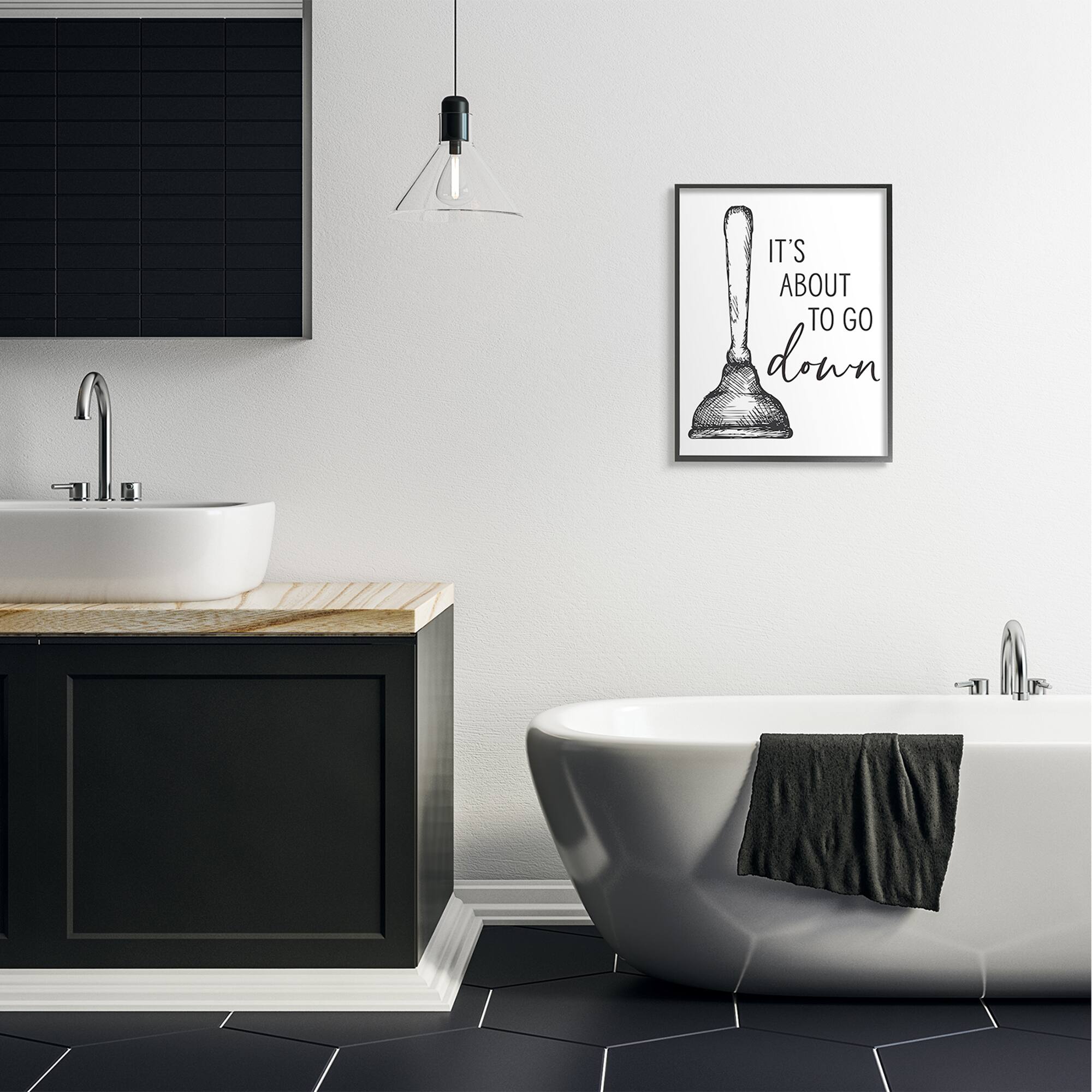 Stupell Industries About To Go Down Phrase Humor Toilet Plunger in Frame Wall Art