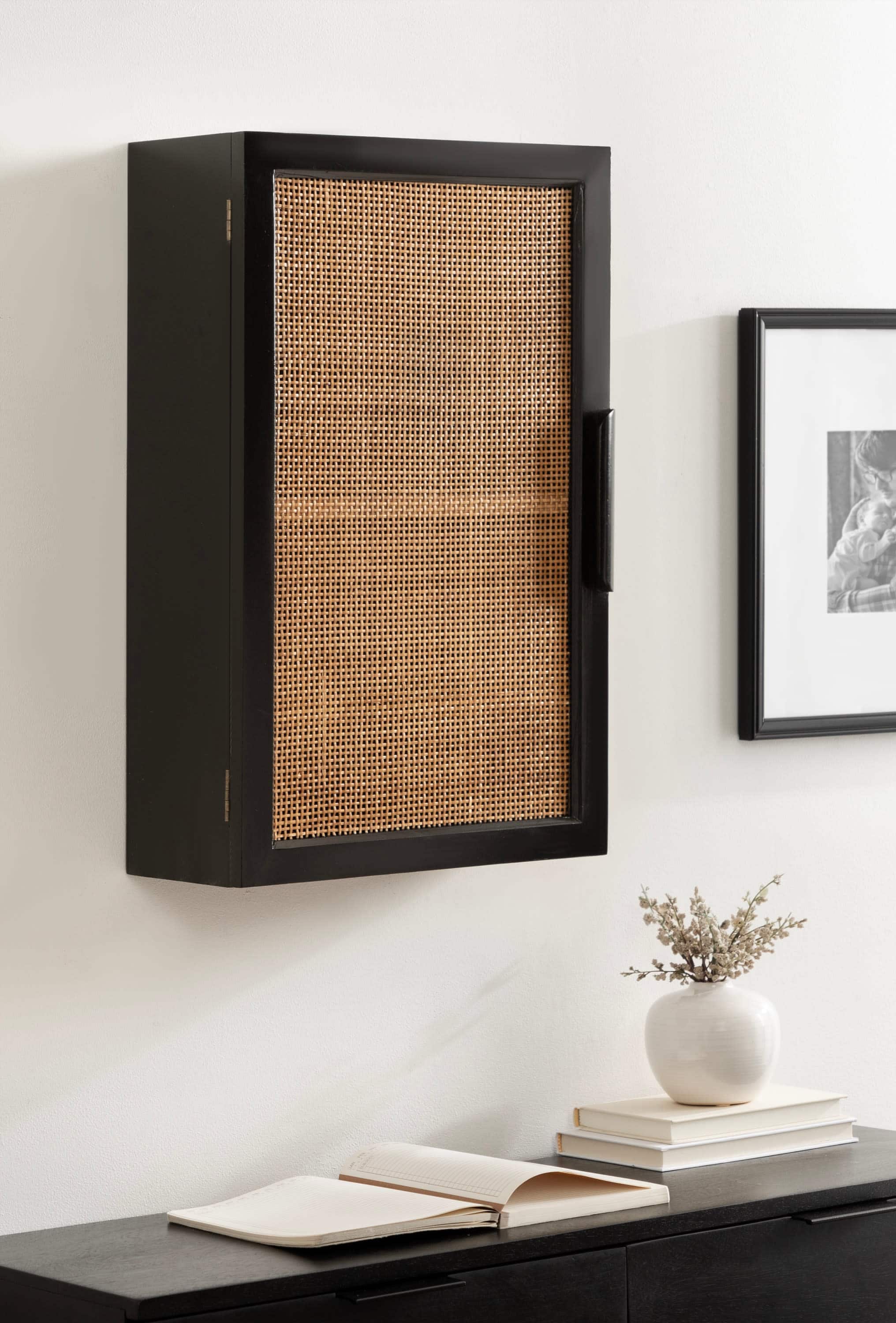 Kate and Laurel Ori Rattan Wall Cabinet
