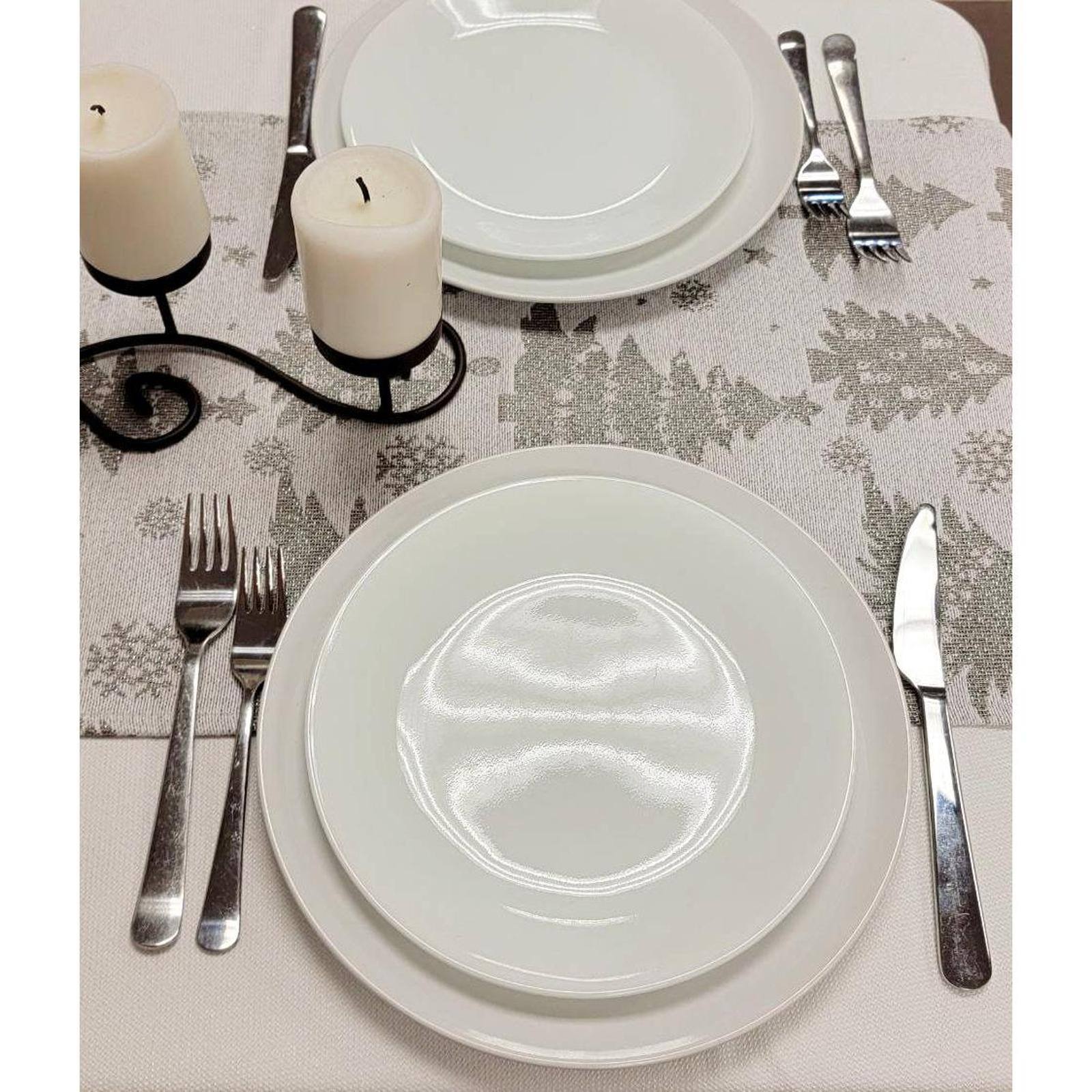 Wizardi 13.75" x 67" Silver Pine Trees Christmas Table Runner