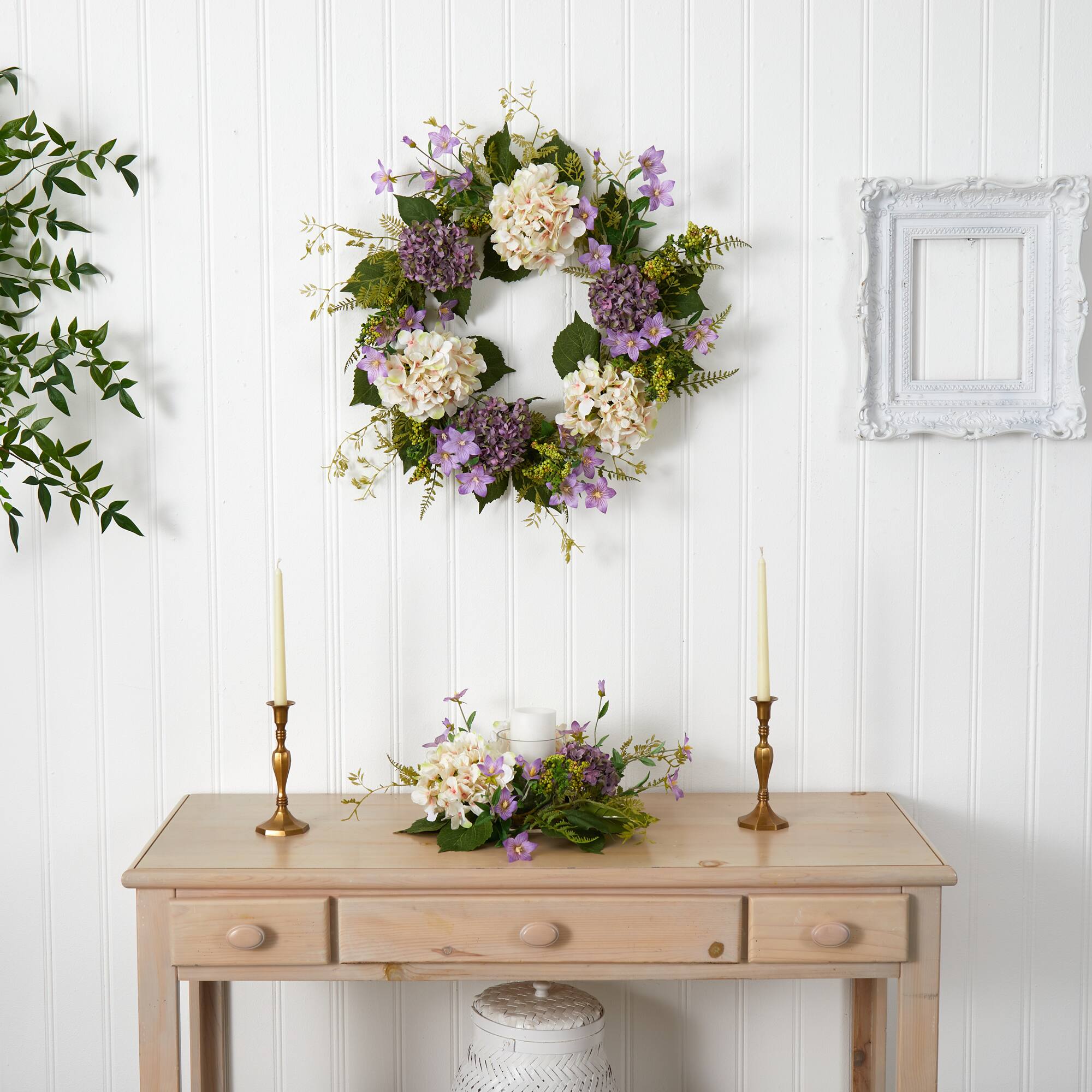24'' White & Purple Hydrangea with Berry Wreath