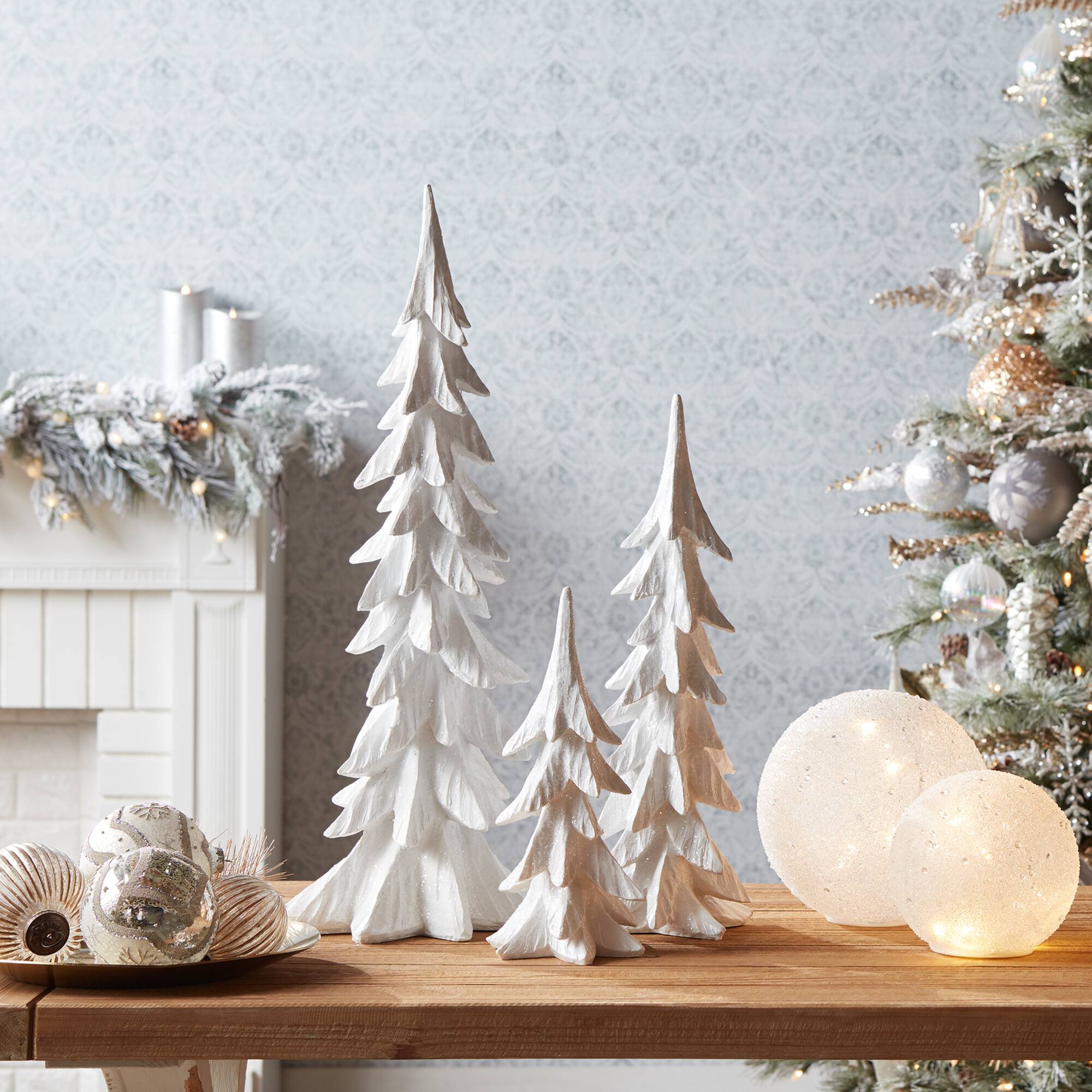 Melrose White Shimmer Tabletop Holiday Trees Set