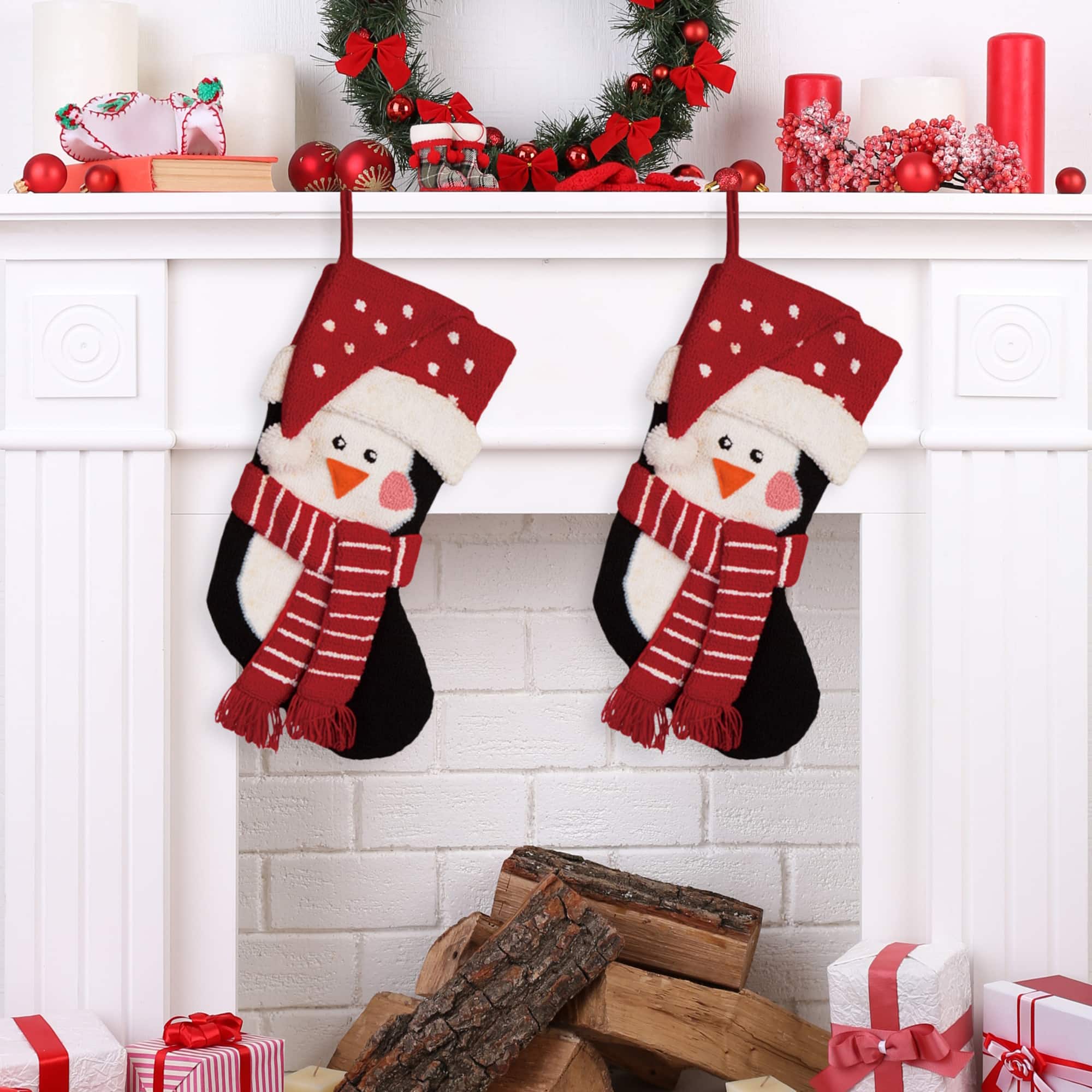 Glitzhome® 19" 3D Penguin Hooked Stockings, 2ct.