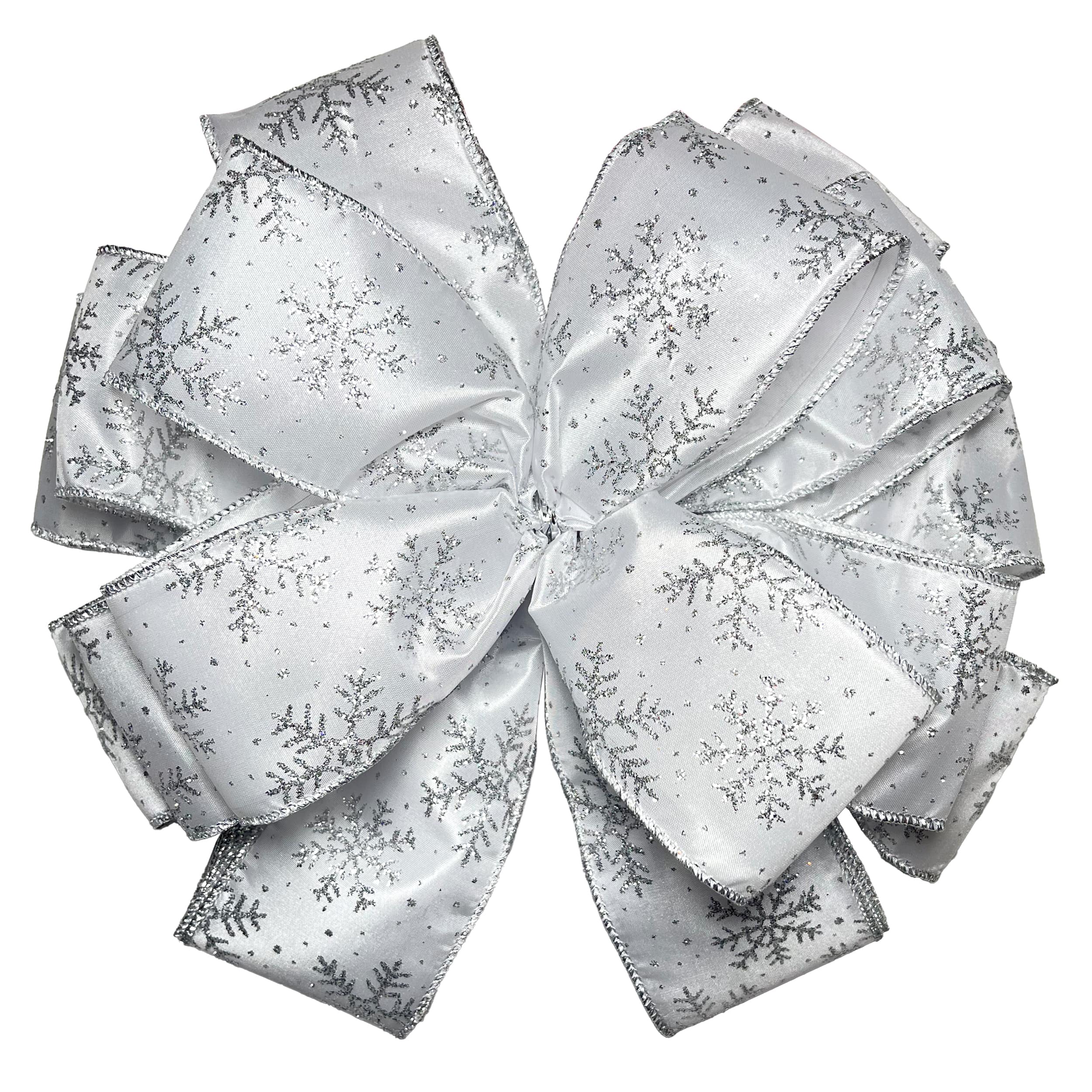 21" Silver & White Snowflakes Tree Topper Bow by Celebrate It®
