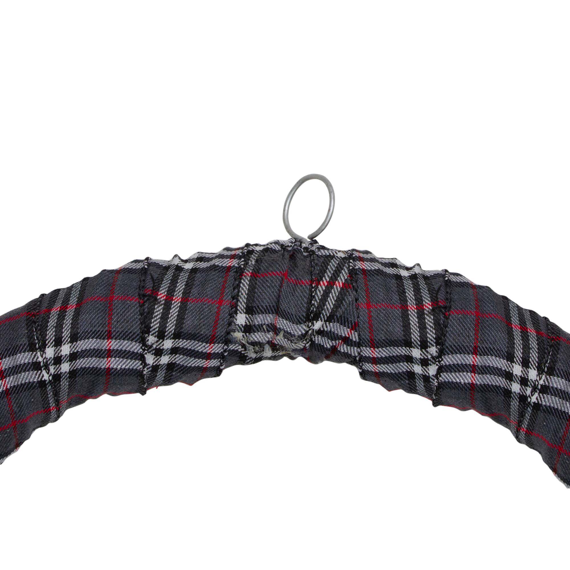 24" Unlit Gray & Red Plaid Artificial Christmas Wreath with Berries