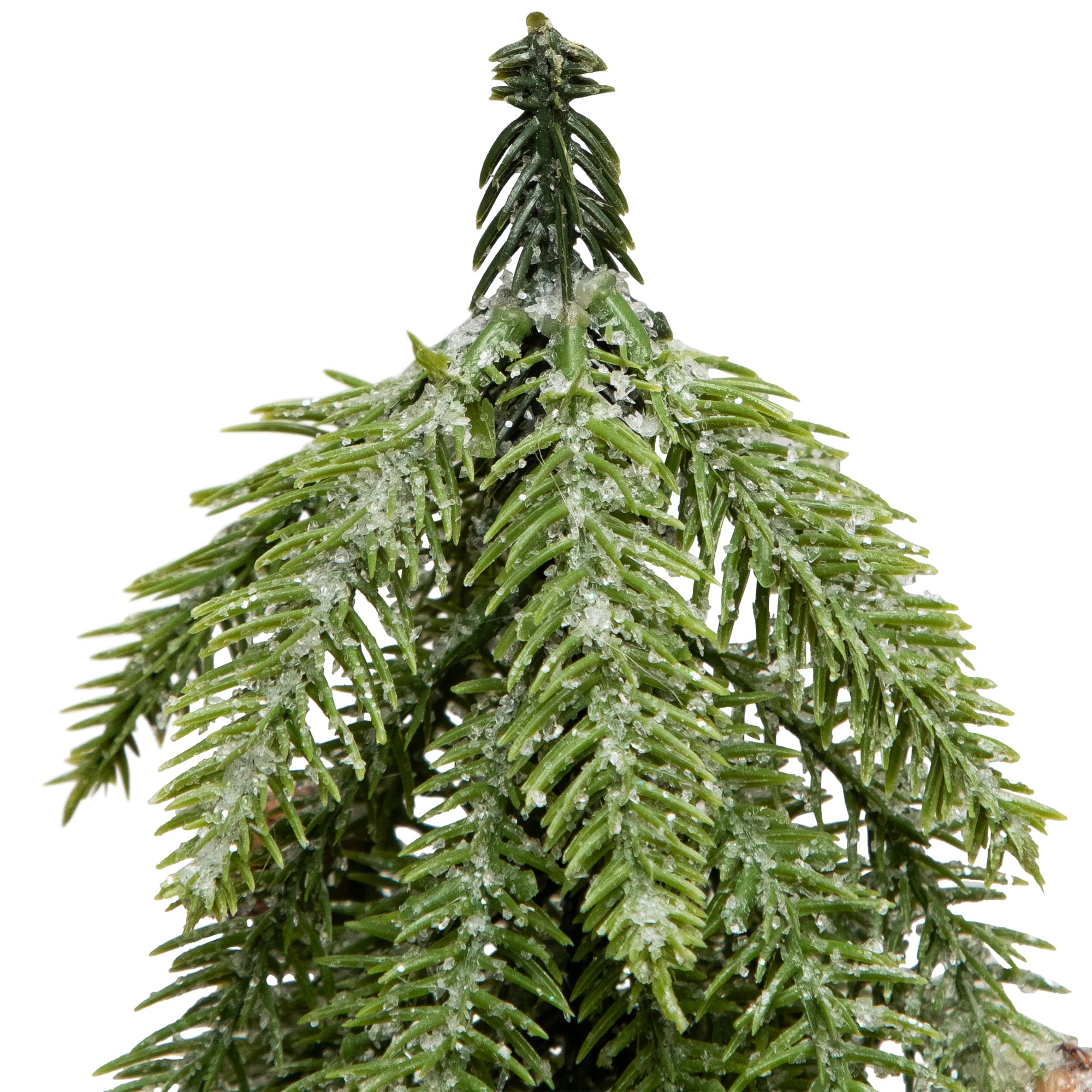 12" Unlit Icy Pine Mini Christmas Tree with Pinecones in Faux Birch Wood Pot