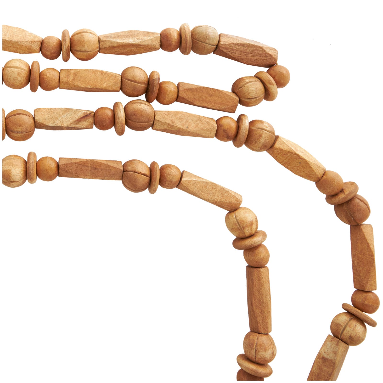 7ft. Brown Mango Wood Handmade Rectangle Carved Geometric Long Beaded Garland with Tassel