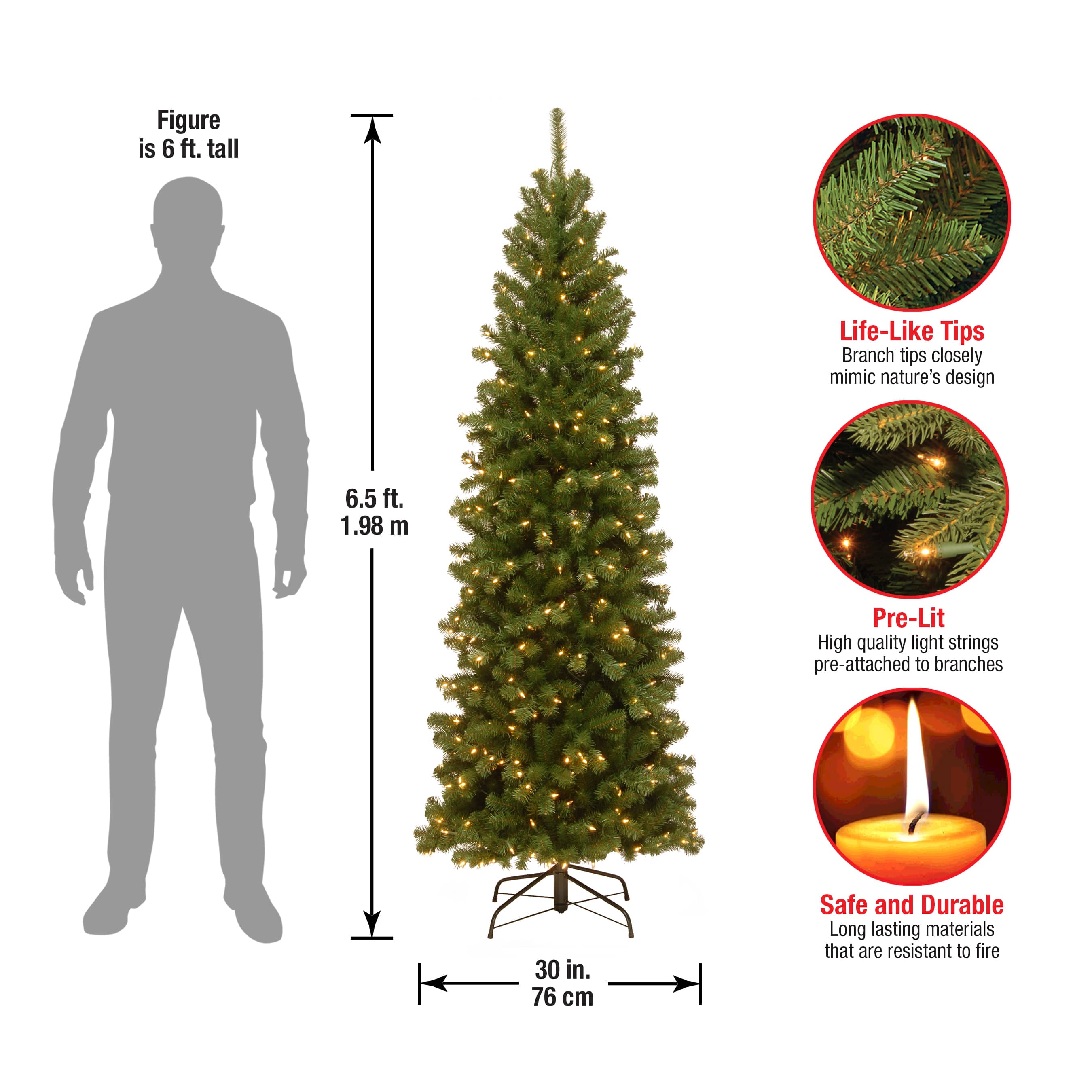 6.5ft. Pre-Lit Pencil North Valley Spruce Artificial Christmas Tree, Clear Lights