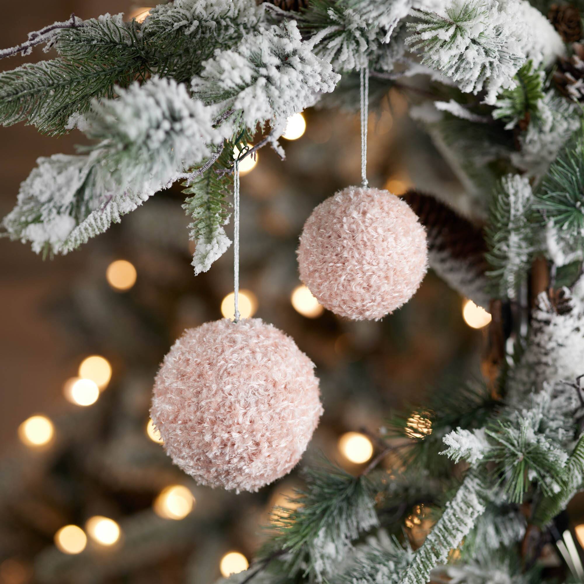 Melrose Pink Furry Ball Ornaments Set