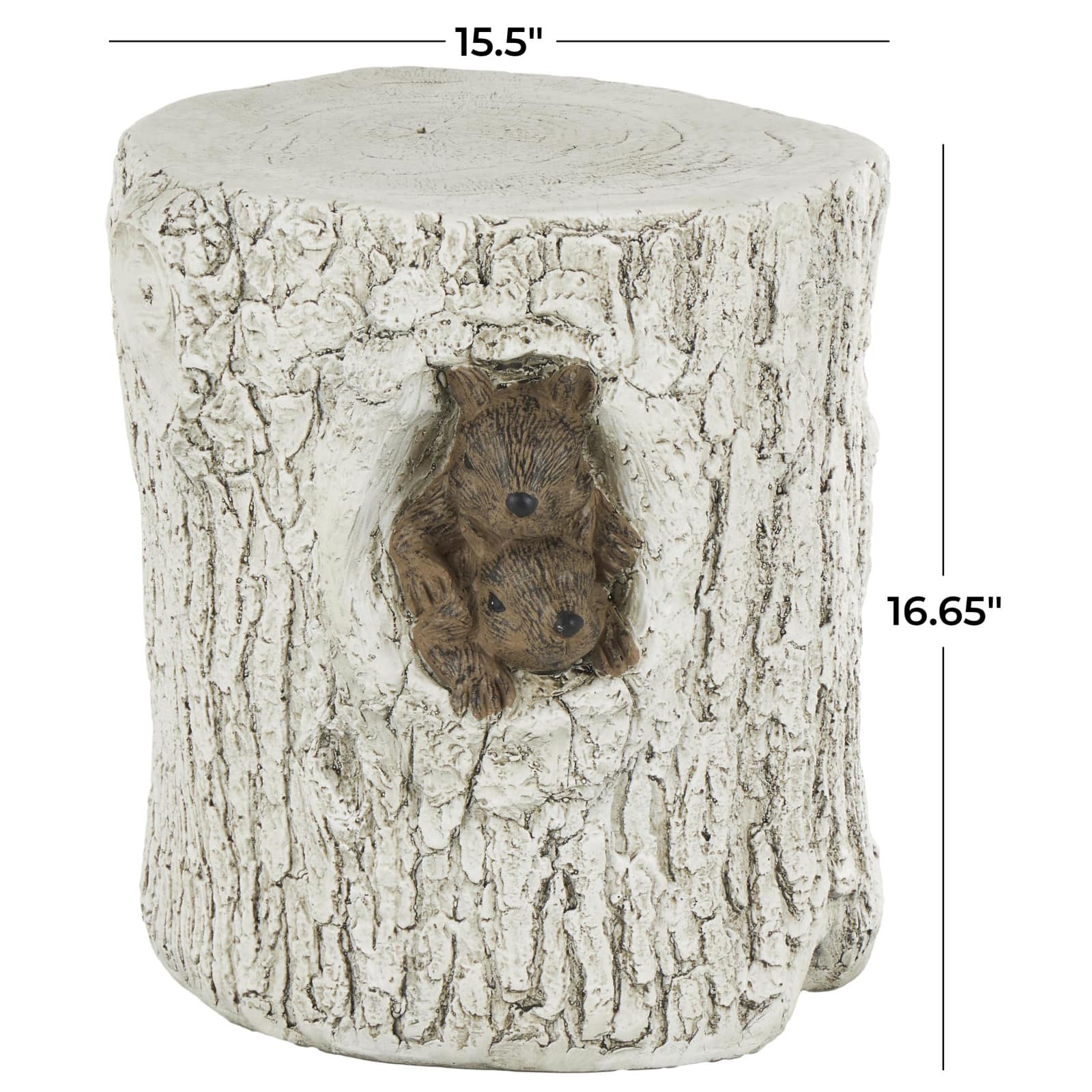 17" White MGO Squirrel Tree Trunk Garden Stool