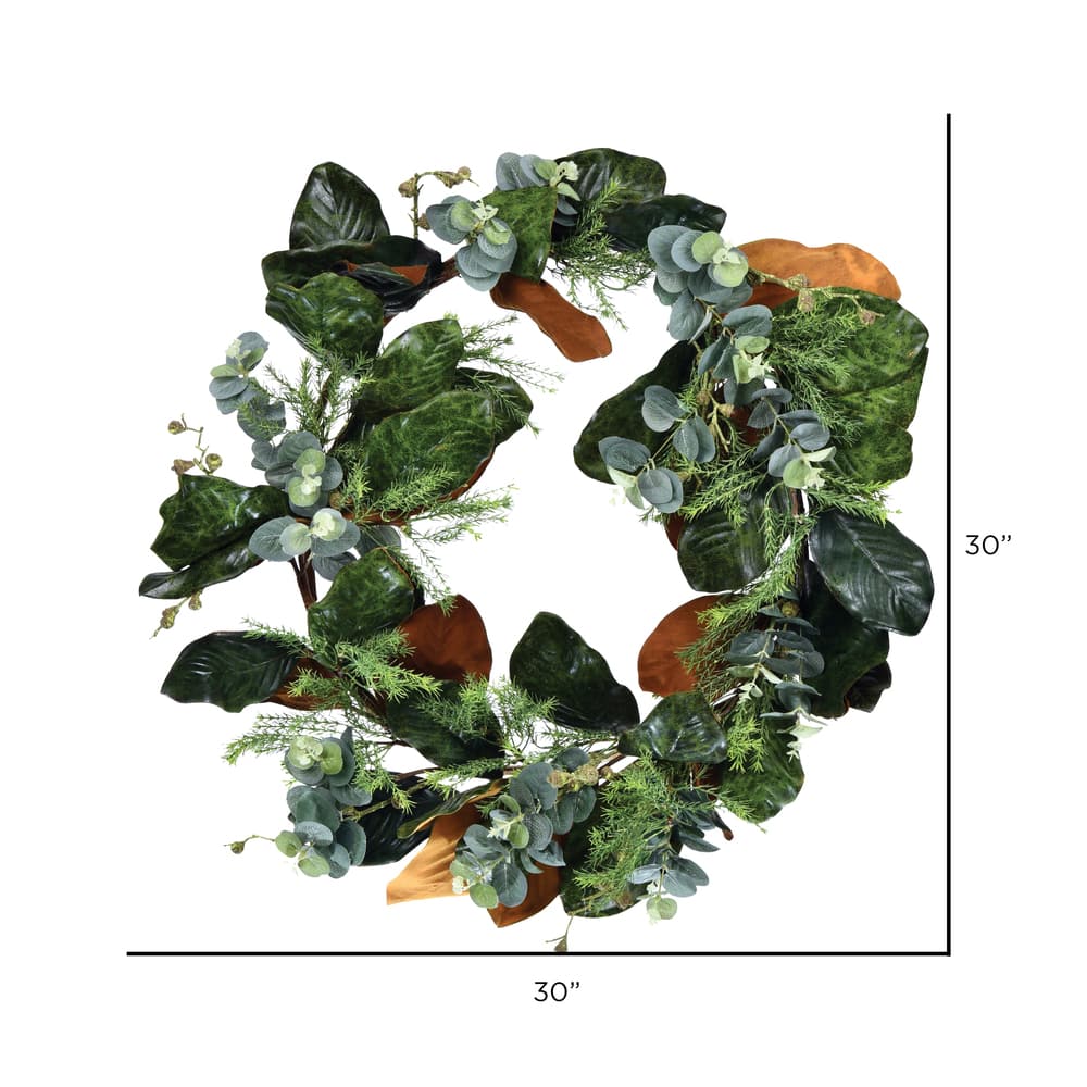 30" Green Magnolia Leaf Wreath