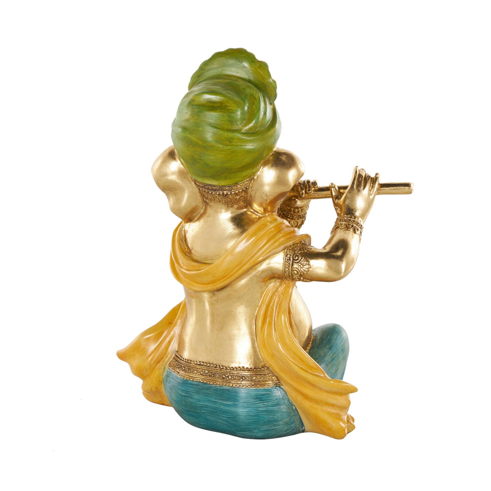 11" Gold Resin Ganesh Musician Decorative Sculpture