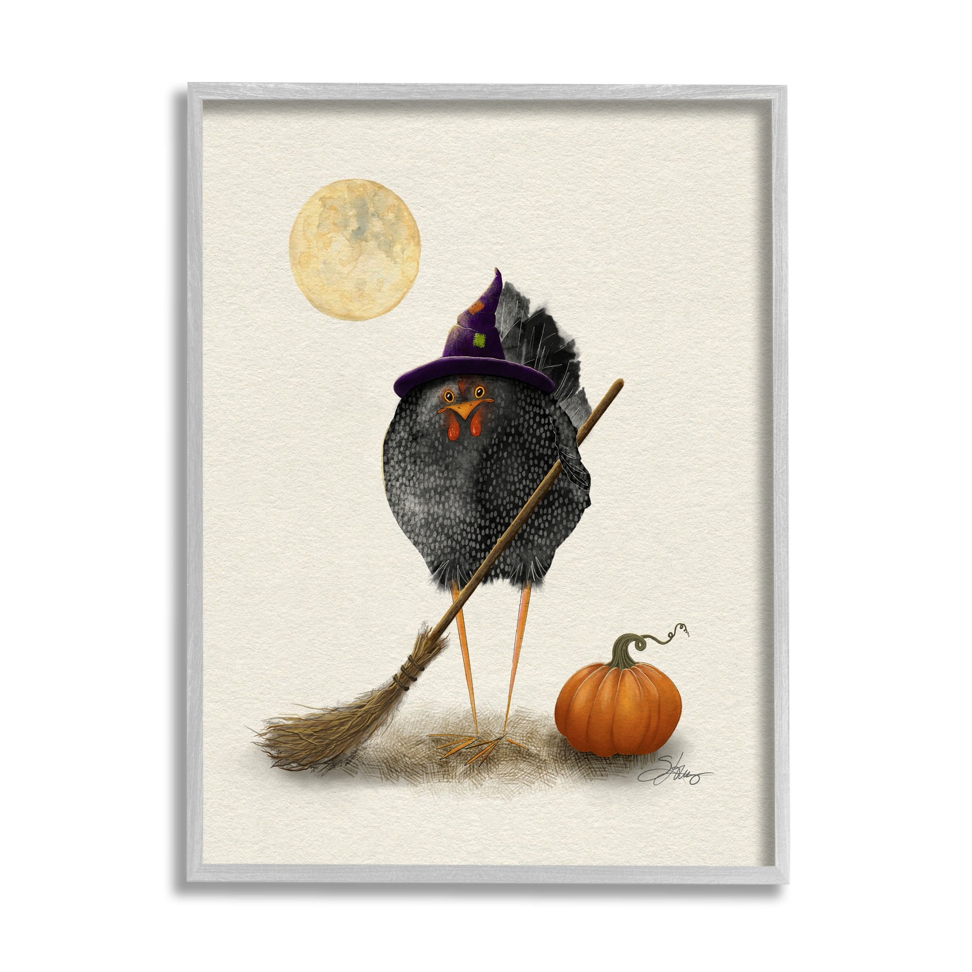 Stupell Industries Halloween Black Bird Witch Framed Giclee Art
