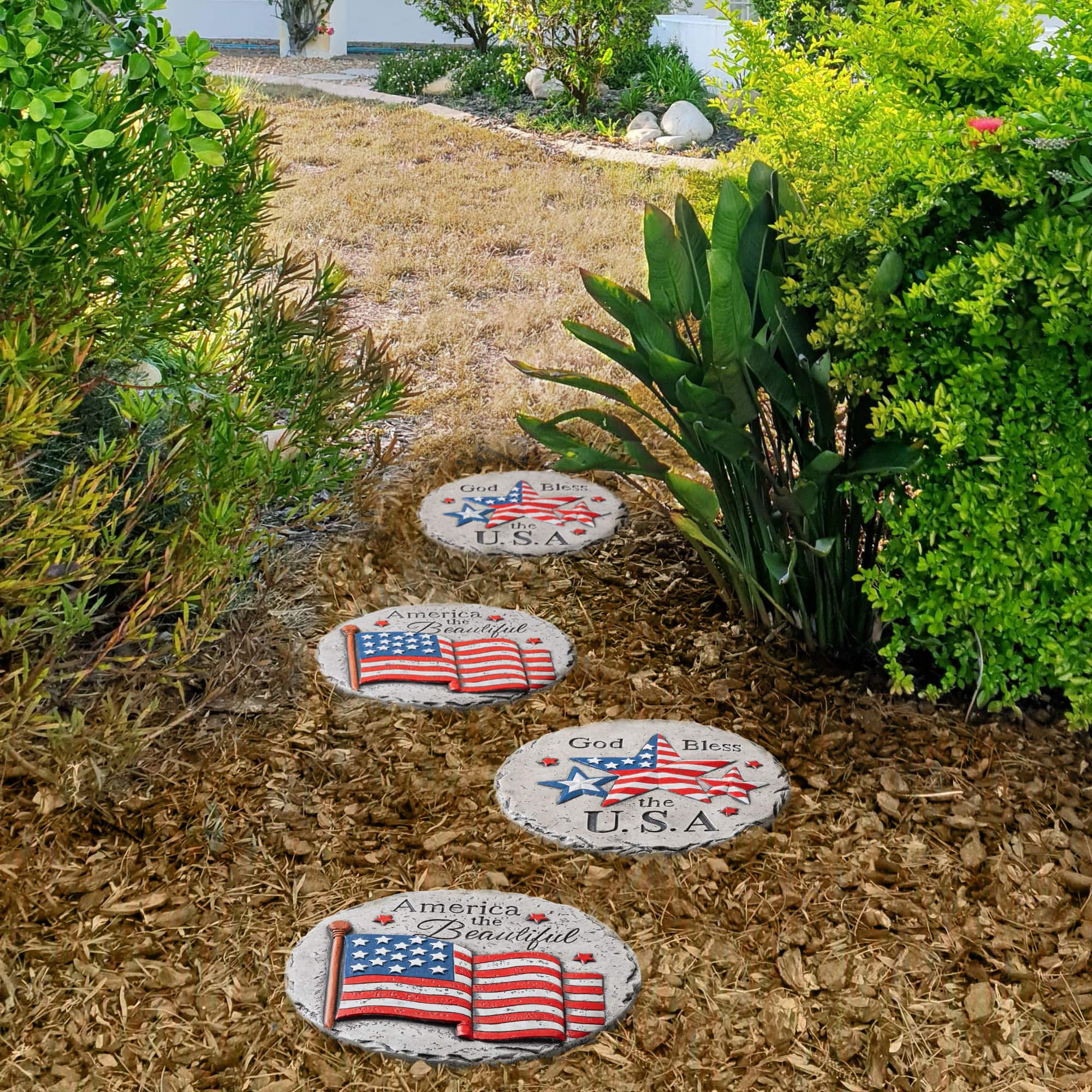 Glitzhome® 10" Set of 2 Patriotic Americana Cement Flag and Stars Stepping Stones