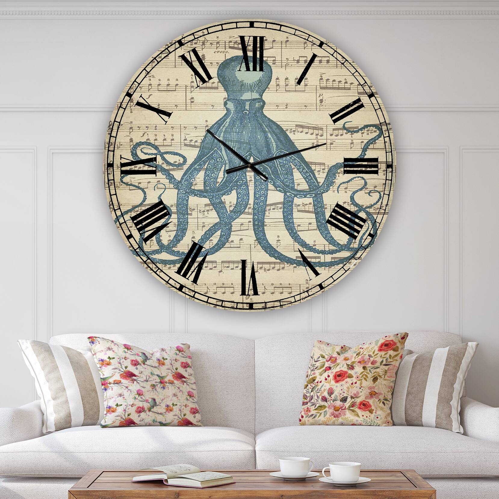 Designart 'Octopus Music Score Ii Large Nautical & Coastal Wall Clock
