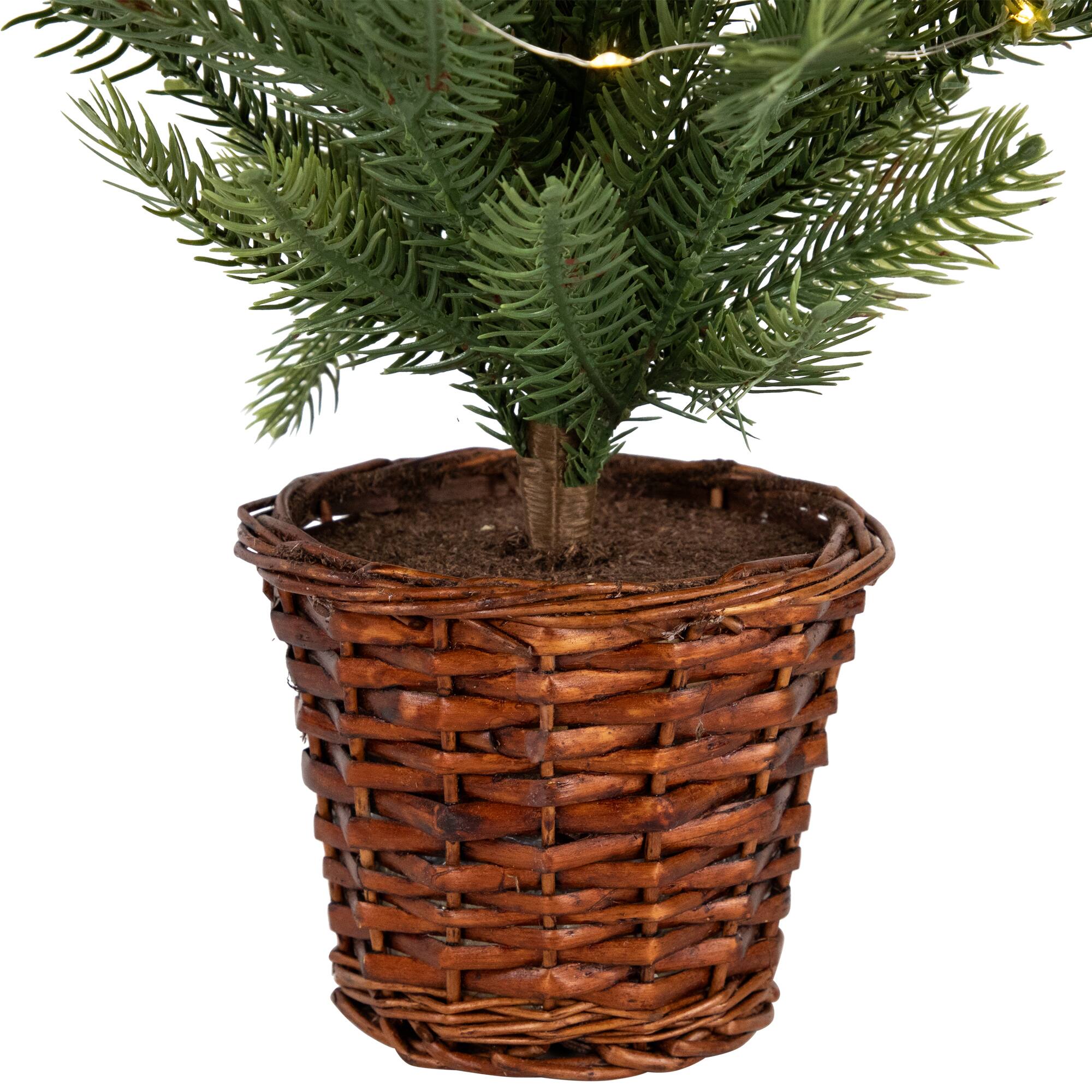 20" Pre-Lit Artificial Pine Christmas Tree with Basket, Warm White LED Lights