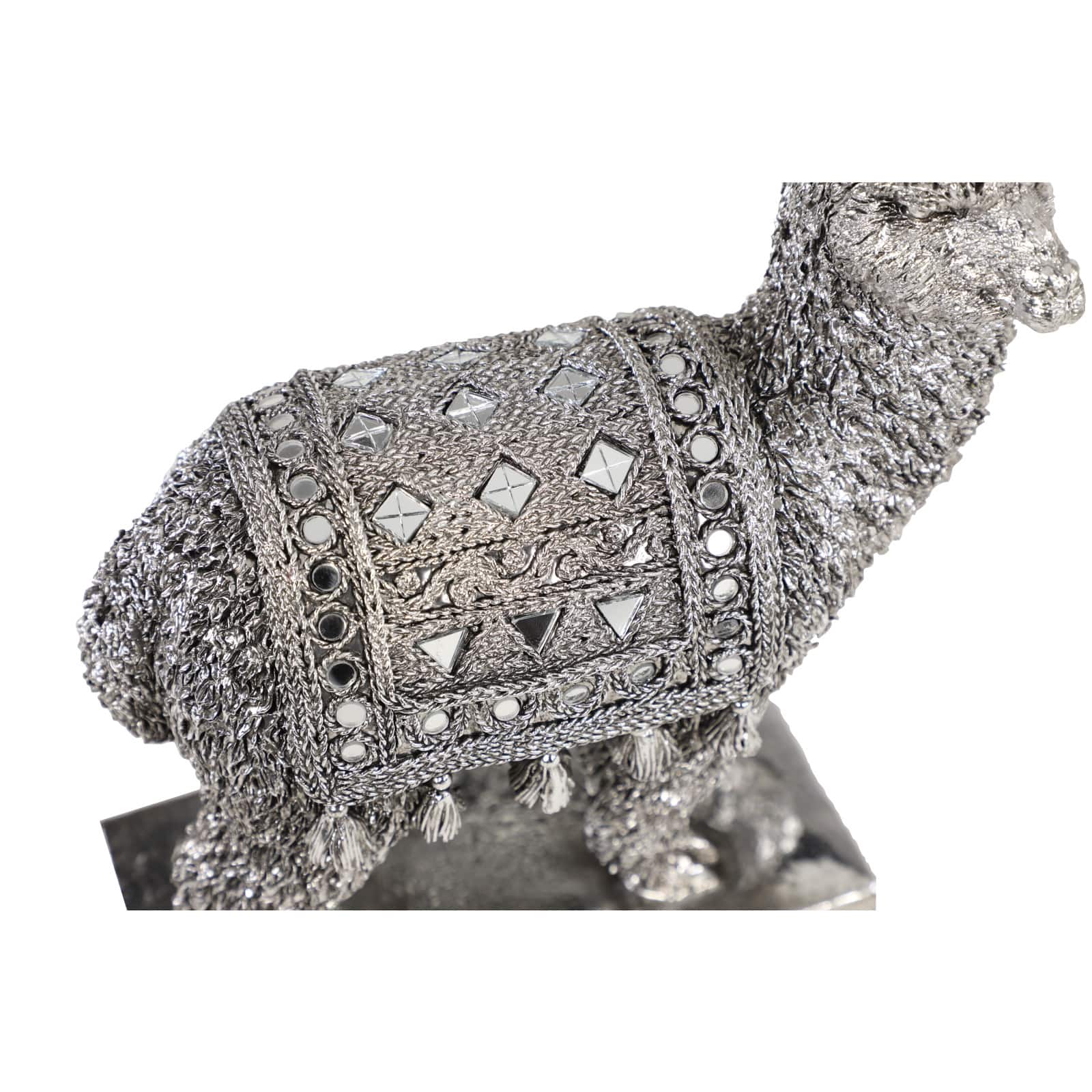 Set of 2 Silver Resin Eclectic Llama Sculpture, 10", 9"