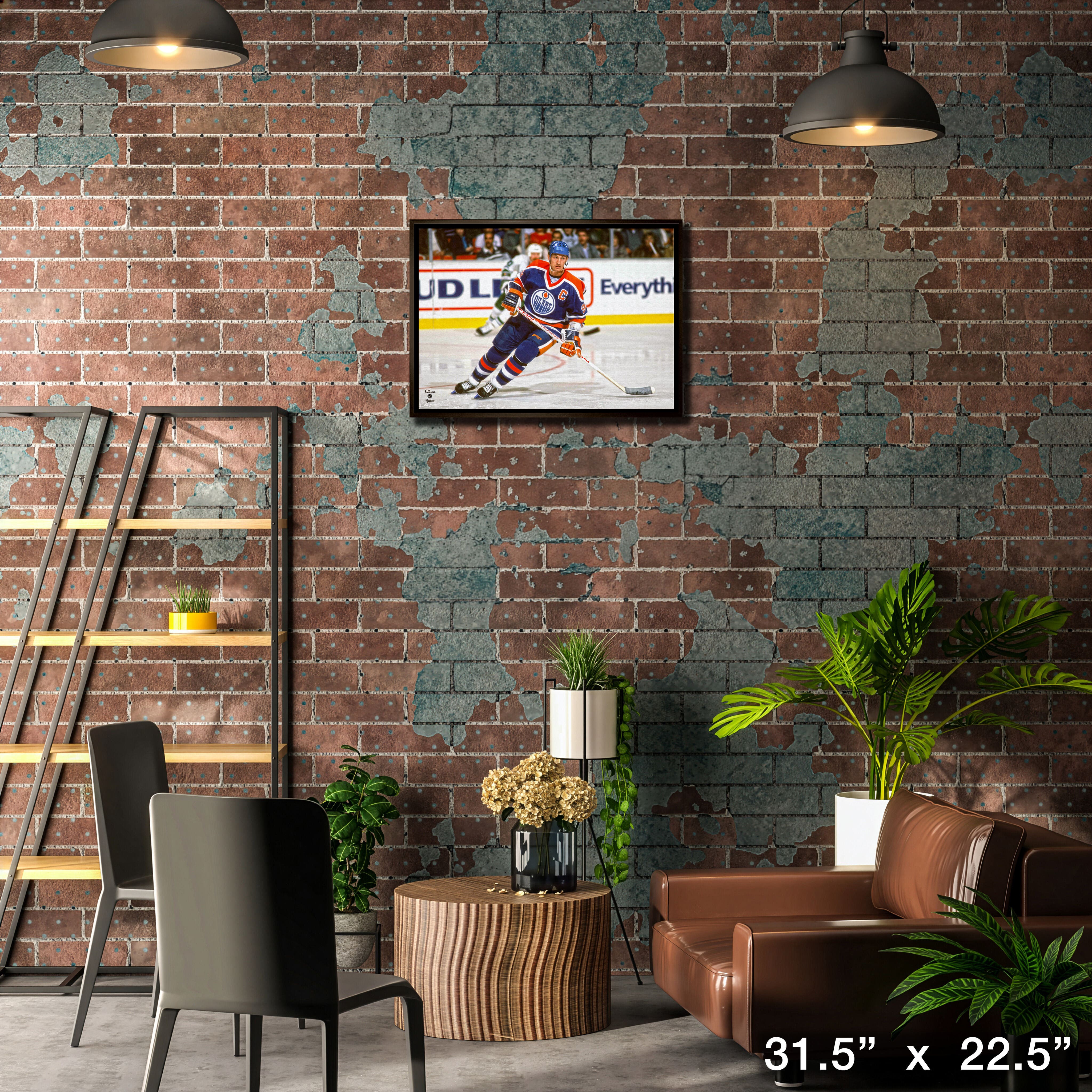 Wayne Gretzky 20" x 29" Framed Canvas Oilers Action-H 31.5" x 22.5"