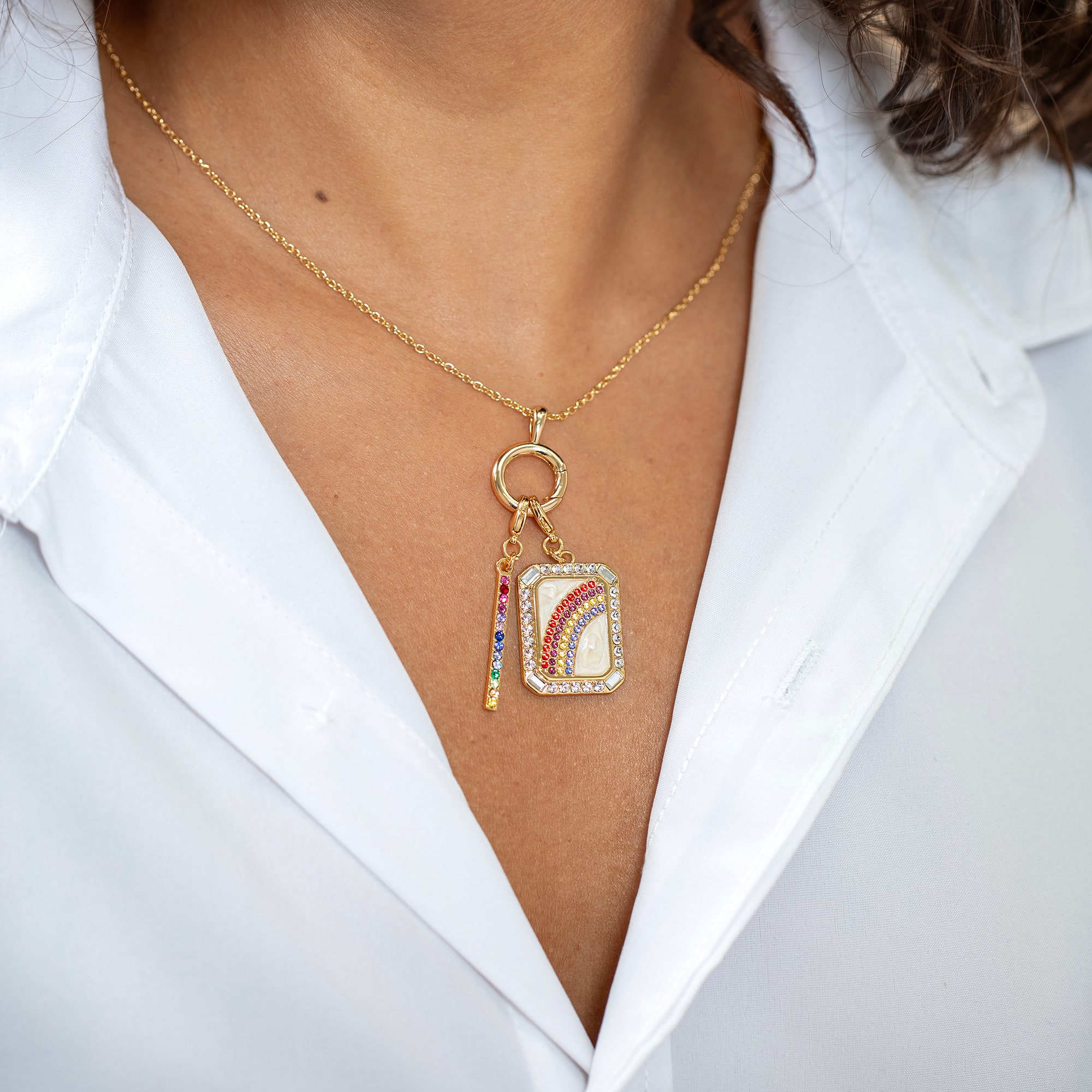Gold Rainbow Bar Austrian Crystal Charm by Bead Landing™