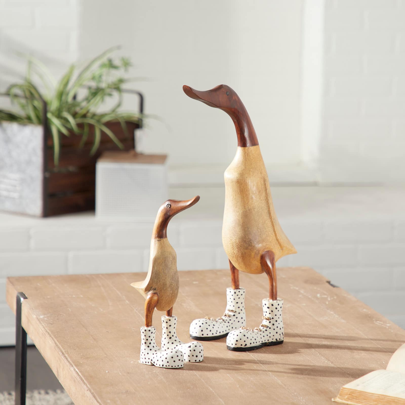 Brown Bamboo Coastal Duck Sculpture Set
